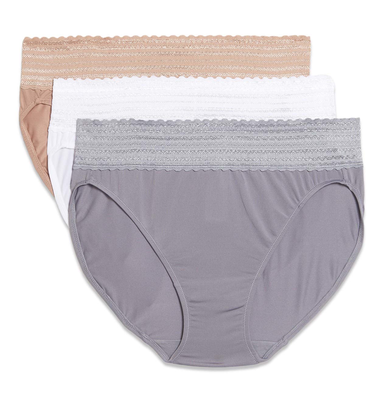 Warner's Women's Blissful Benefits Hi-Cut Underwear 3-Pack – Microfiber, Dig-Free Lace Waistband, Cotton Gusset