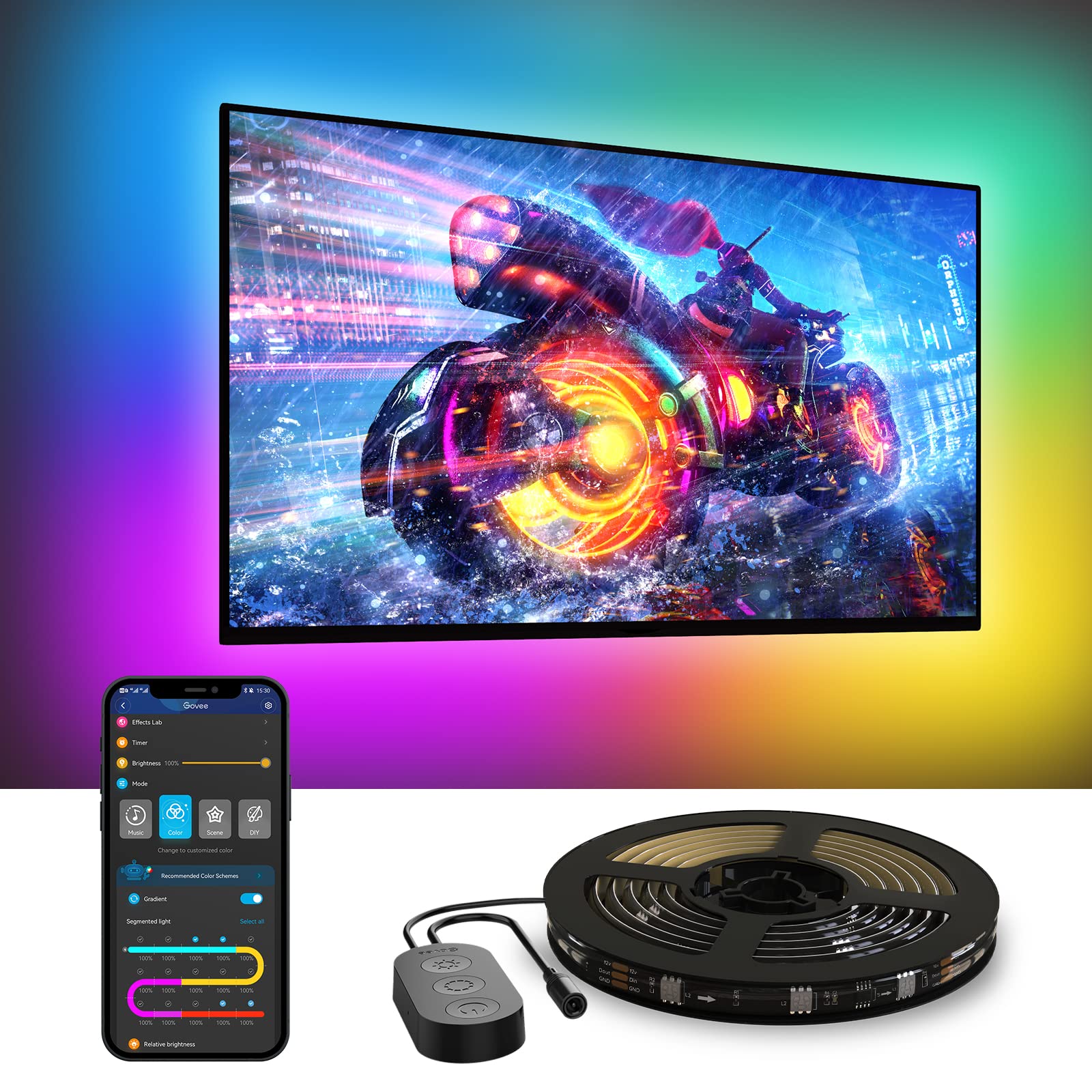 Barre LED Smart Govee Per TV 45-70 Pollici – Luci RGBIC, Controllo Vocale Alexa/Google, 3 Metodi Di Posizionamento, Colore Nero