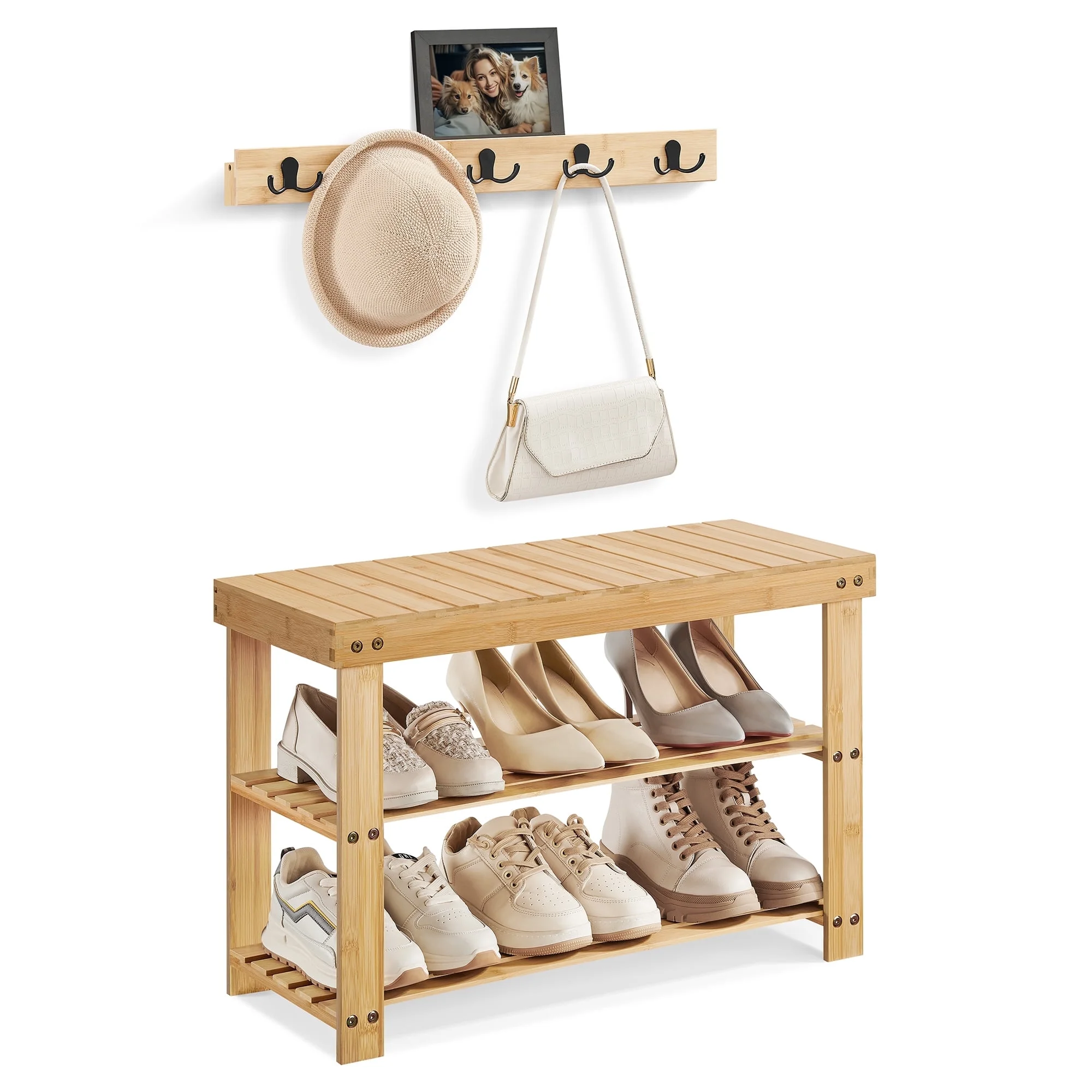 KKTONER Bamboo Shoe Rack Bench 3 Tier Entryway Seat Shoe Organizer KKTONER Bamboo Shoe Rack Bench 3 Tier Entryway Seat Shoe Organizer