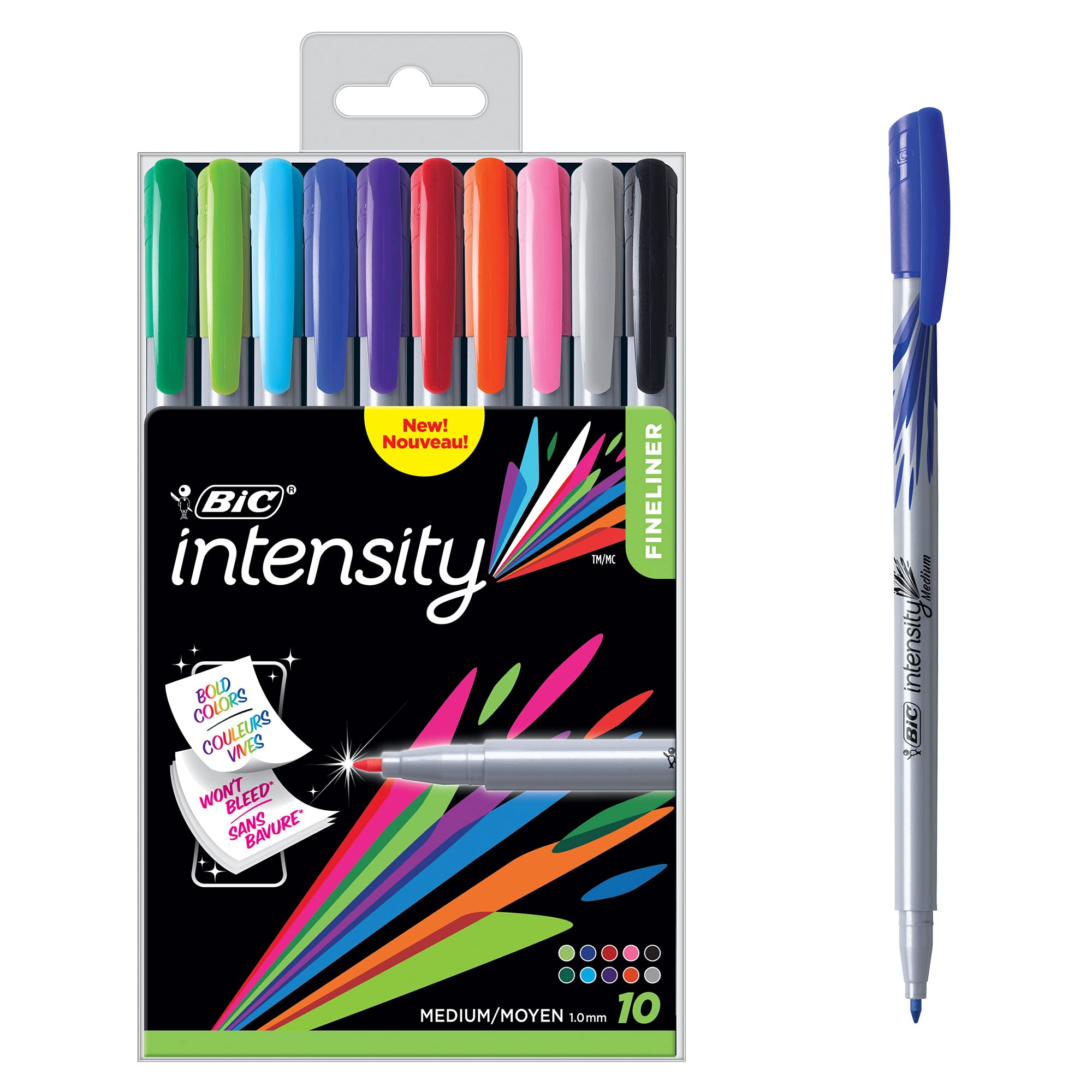 BIC Intensity Fineliner Marker, 10 Stück, 0,4 Mm Feine Spitze, Verschiedene Farben