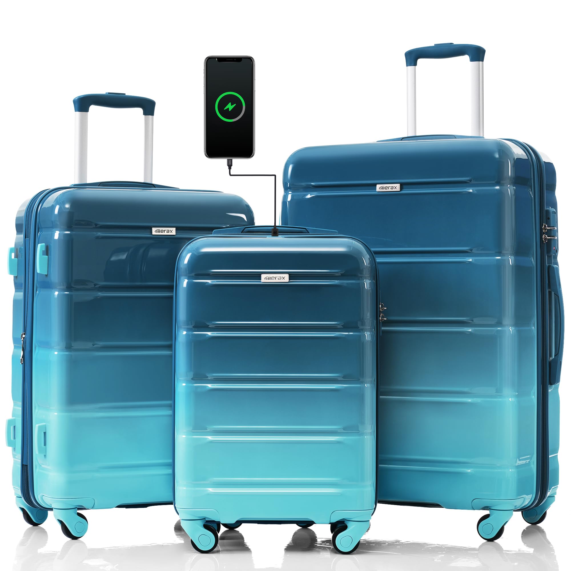 Merax - Brandclub - 3pc Suitcases Luggage Sets, ABS with TSA Lock