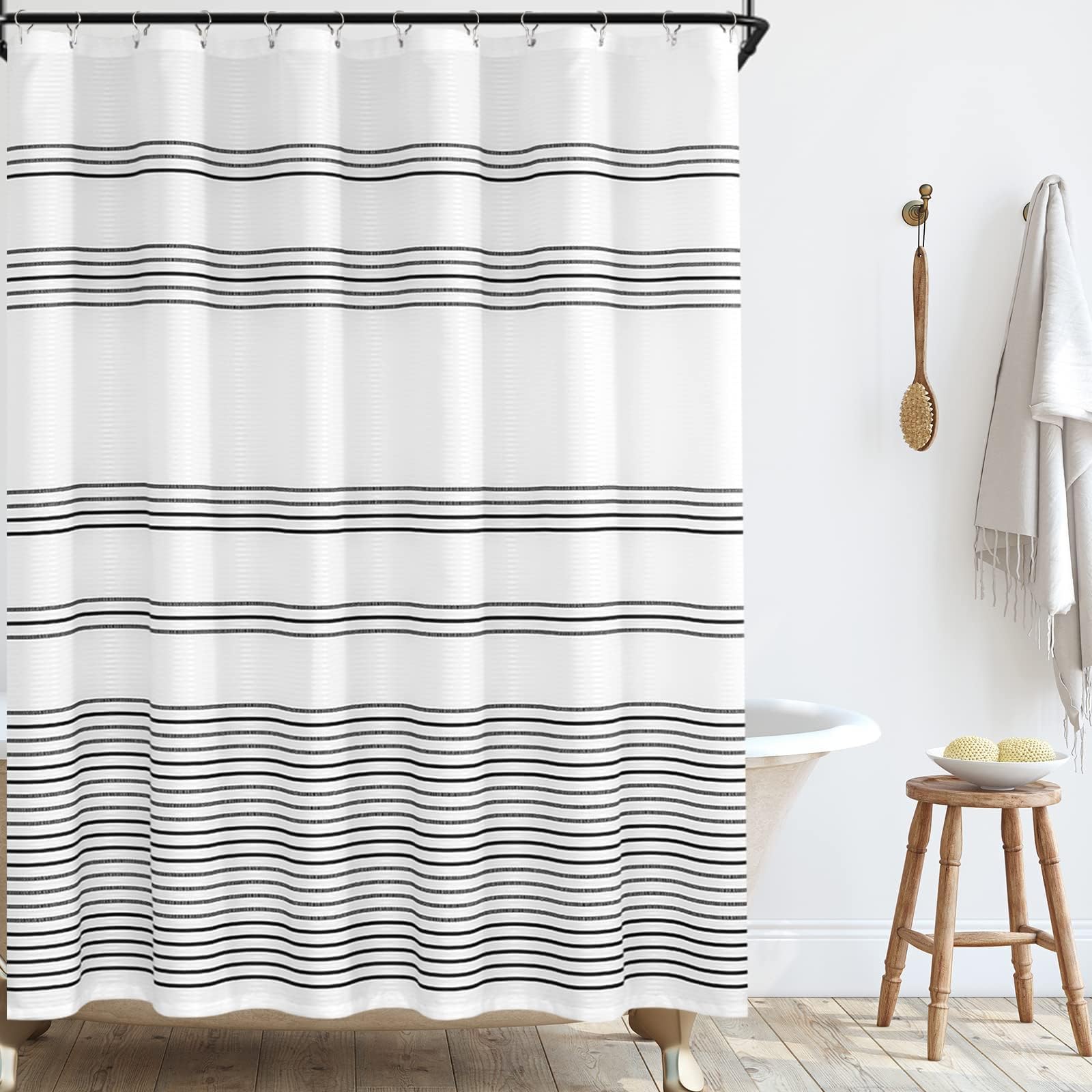 jinchan - Brandclub - jinchan Black and White Shower Curtain for Bathroom  Modern Farmhouse Striped Waterproof Fabric Shower Curtain Set with 12 Hooks  Machine Washable 70x72 Inches, image size:1600x1600