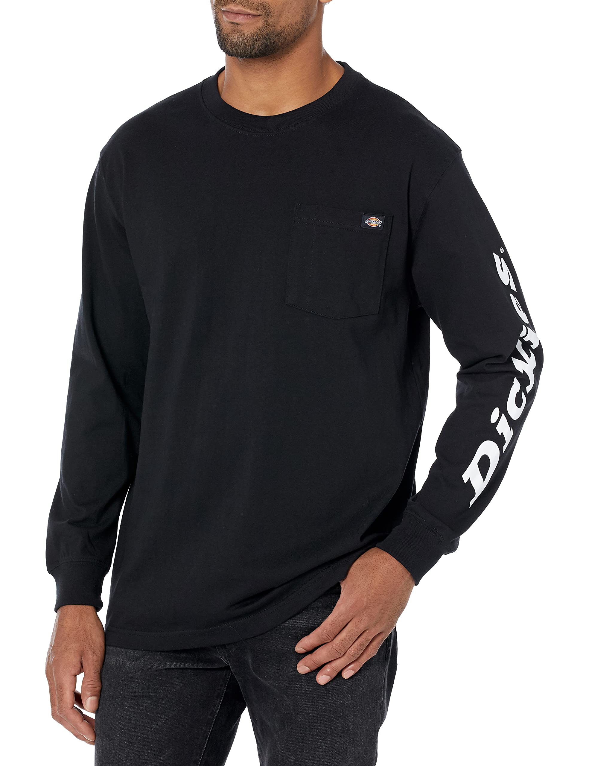 Dickies Long Sleeve Heavyweight Crew Neck T-Shirt – 100% Cotton Jersey, Chest Pocket, Roomy Fit, Dark Navy, Size S - View #11