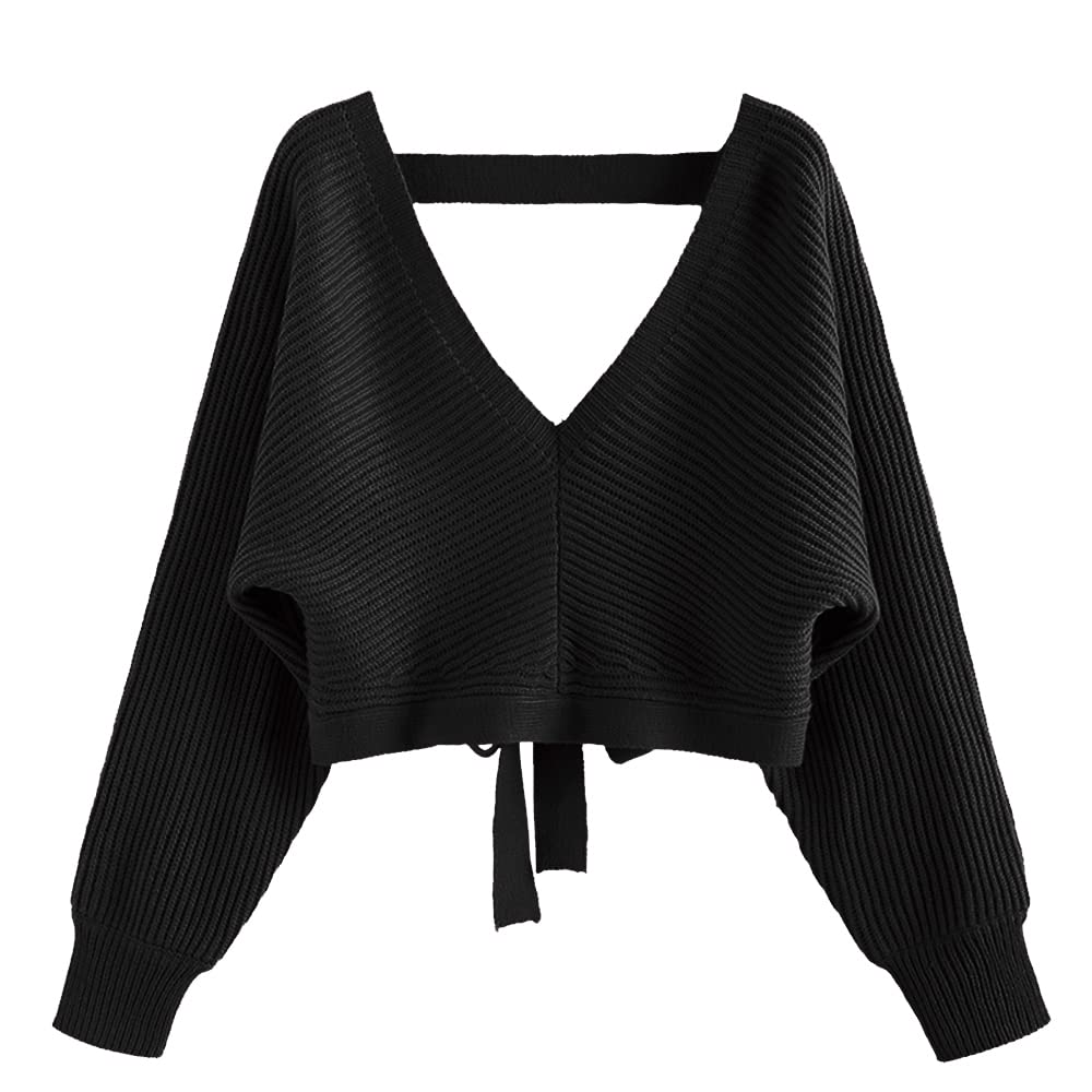 Brandclub - ZAFUL Women's V Neck Cropped Sweater Ribbed Knit