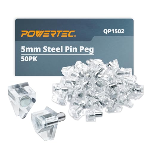 POWERTEC - Brandclub - POWERTEC QP1502-P2 5mm Clear 100 pcs, Support Shelves,  Kitchen Cabinet, Bookshelf, Closet and Furniture, Nickel Plated Shelf  Holders Metal Pin Pegs, Silver, image size:1500x1500