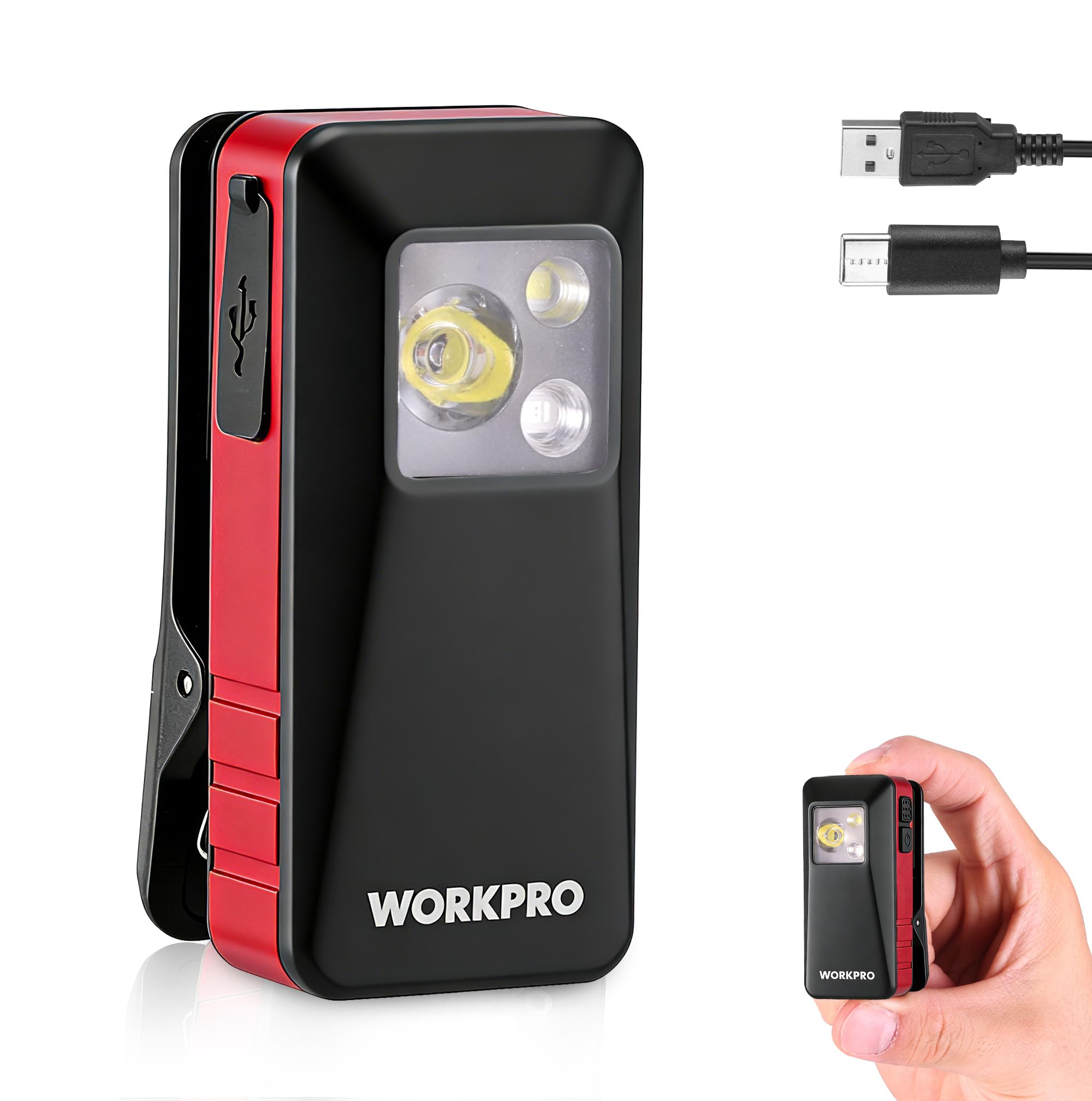 WORKPRO LED Pen Light & UV Flashlight Combo - 450 Lumens & 365nm UV Detector, Rechargeable Via USB