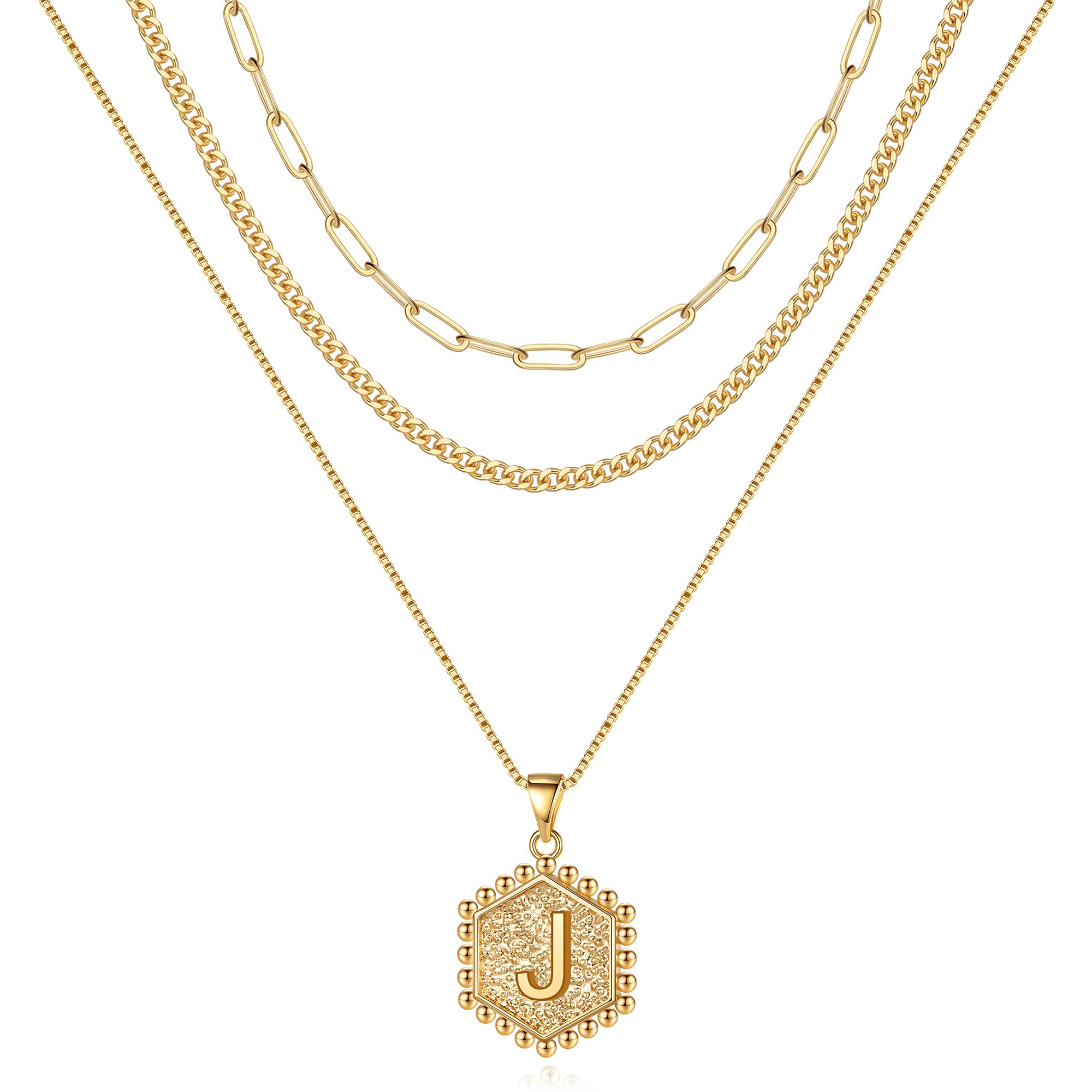 Dainty Gold Initial Necklace - Layered Coin Disc Letter Pendant Choker For Women & Girls