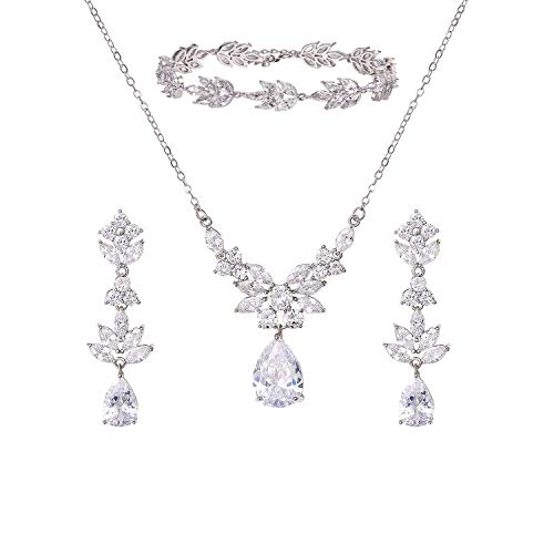 SFE Austrian Crystal Rhinestone Jewelry Set - Choker Necklace, Dangle Earrings, Bracelet For Women, Bridal & Party