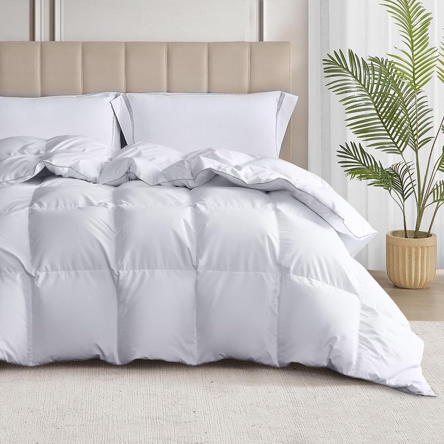 Martha Stewart - Brandclub - Martha Stewart White Goose Down and Feather Comforter  King Size - All Season Warmth Fluffy Duvet Insert with Corner Tabs - Bedding  Comforter with 100% Cotton Cover - 106 x 90 Inch, image size:1500x1500