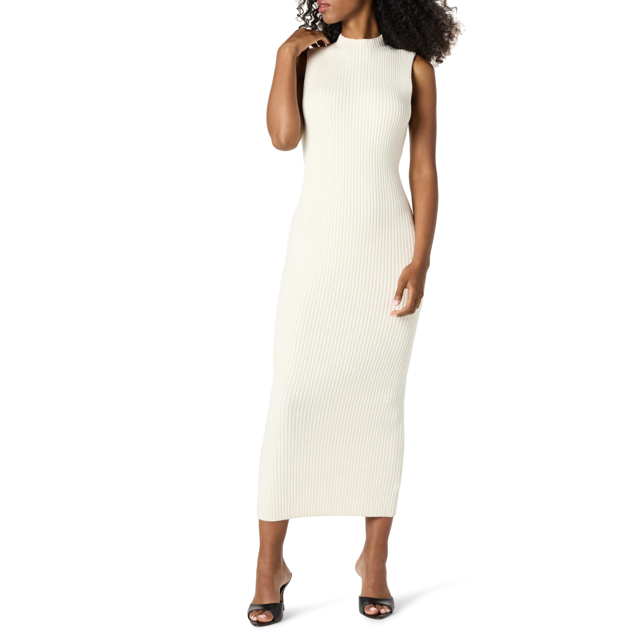 The Drop Damen Kleid – Strickmidi Mit Goldknöpfen, Dehnbar, 126 Cm Lang, Normale Passform