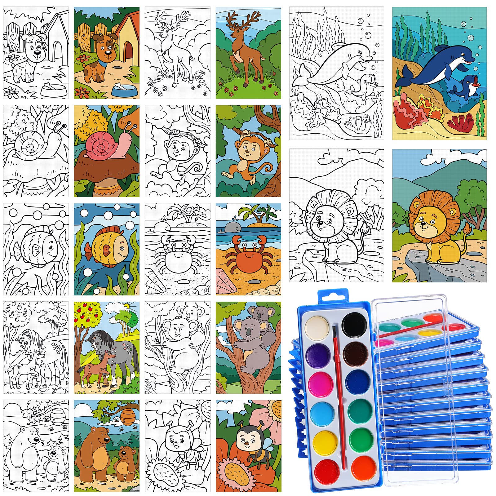 Outus 12 Set Watercolor Painting Kit Mini Canvas Easel 8...