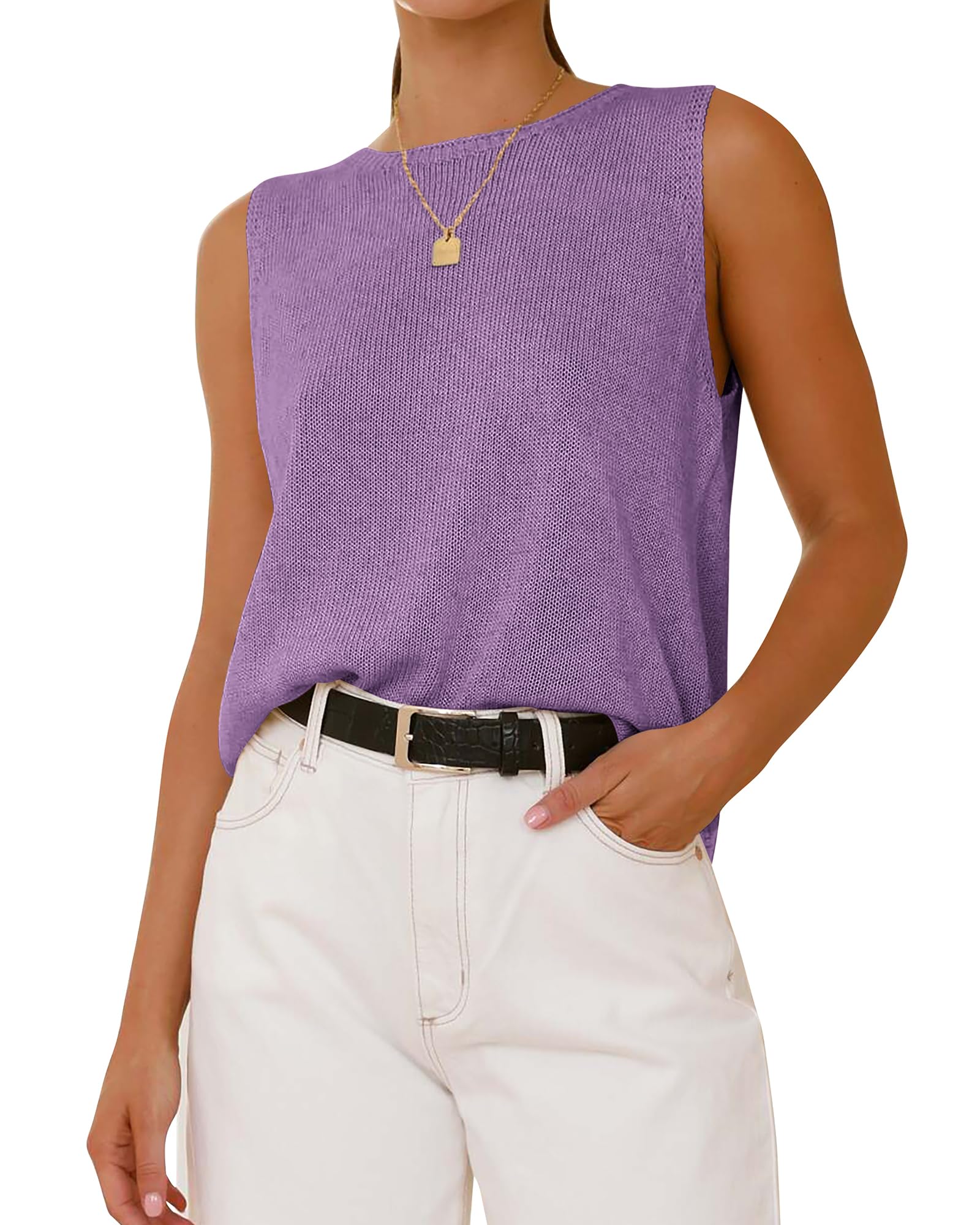 BTFBM Women's Sleeveless Sweater Vest - Ribbed Knit Crew Neck Tank Top For Summer 2025 Casual Wear