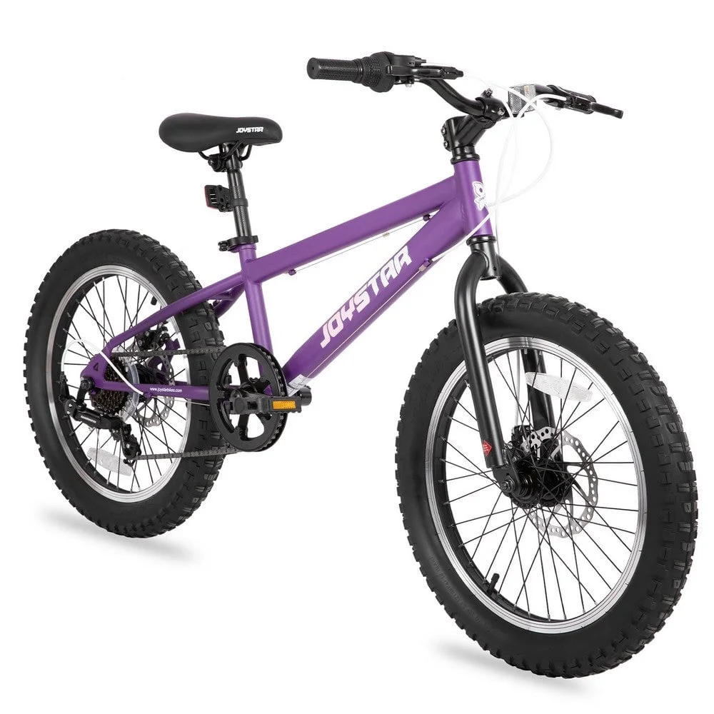 Joystar Brandclub JOYSTAR 20 Inch Mountain Bike for Kids Ages 7 12 Year Old 3 Inch Wide Knobby Tires 7 Speed Shimano Drivetrain Disc Brakes Fat Tire Kids Bicycles for Boys Girls