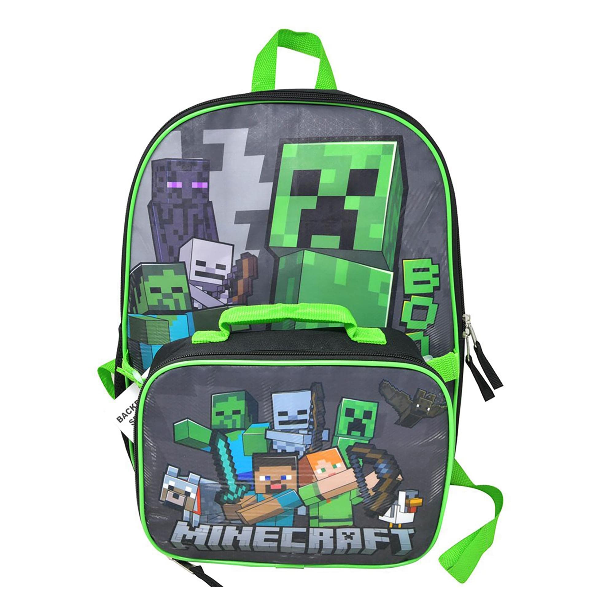 Zaino Minecraft 5 Pezzi Per Bambini - Set School Con Borsa Pranzo, Astuccio E Portachiavi - Foto 12