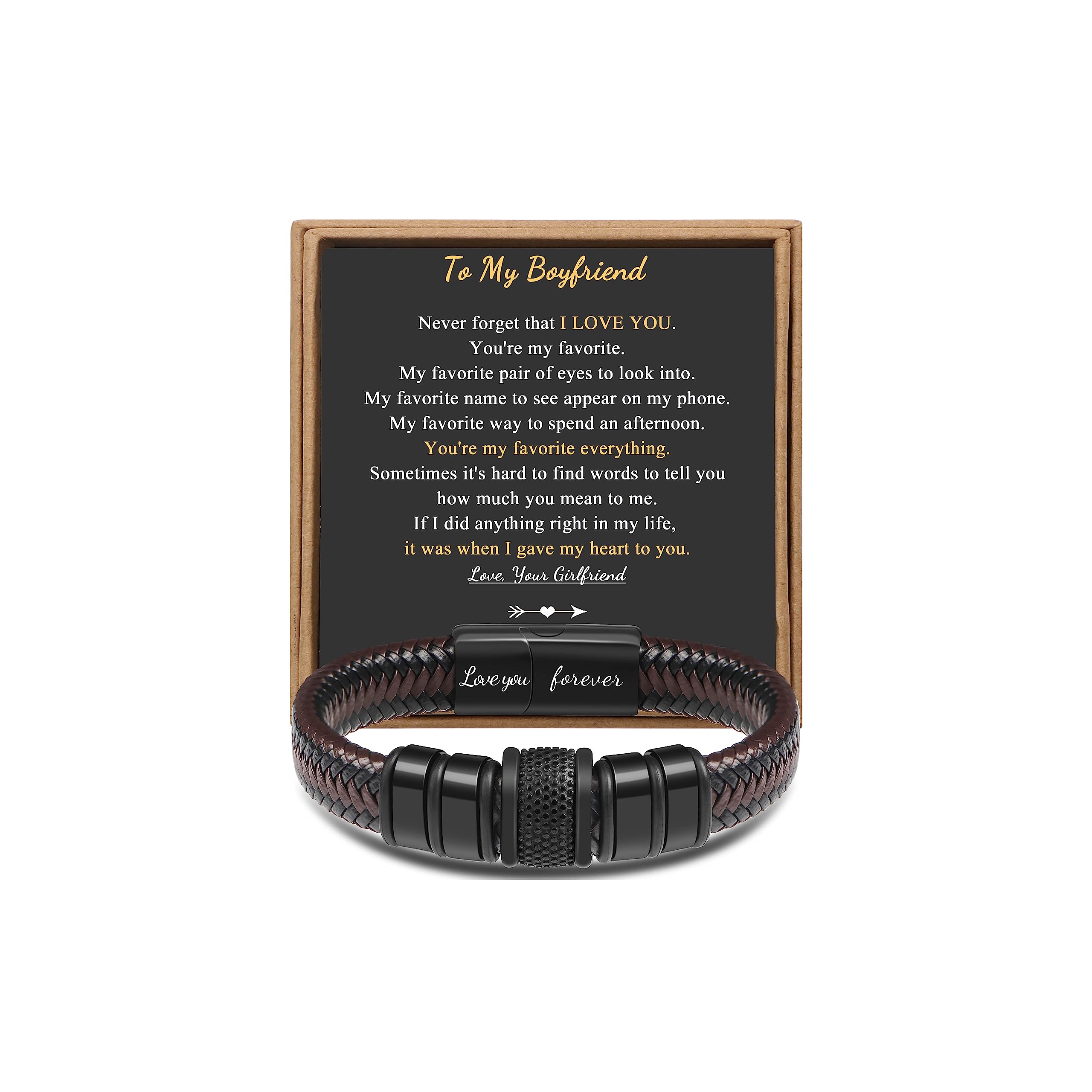 Brown Braided Leather Bracelet For Men - Stainless Steel Infinity Symbol With "Love You Forever" Engraving