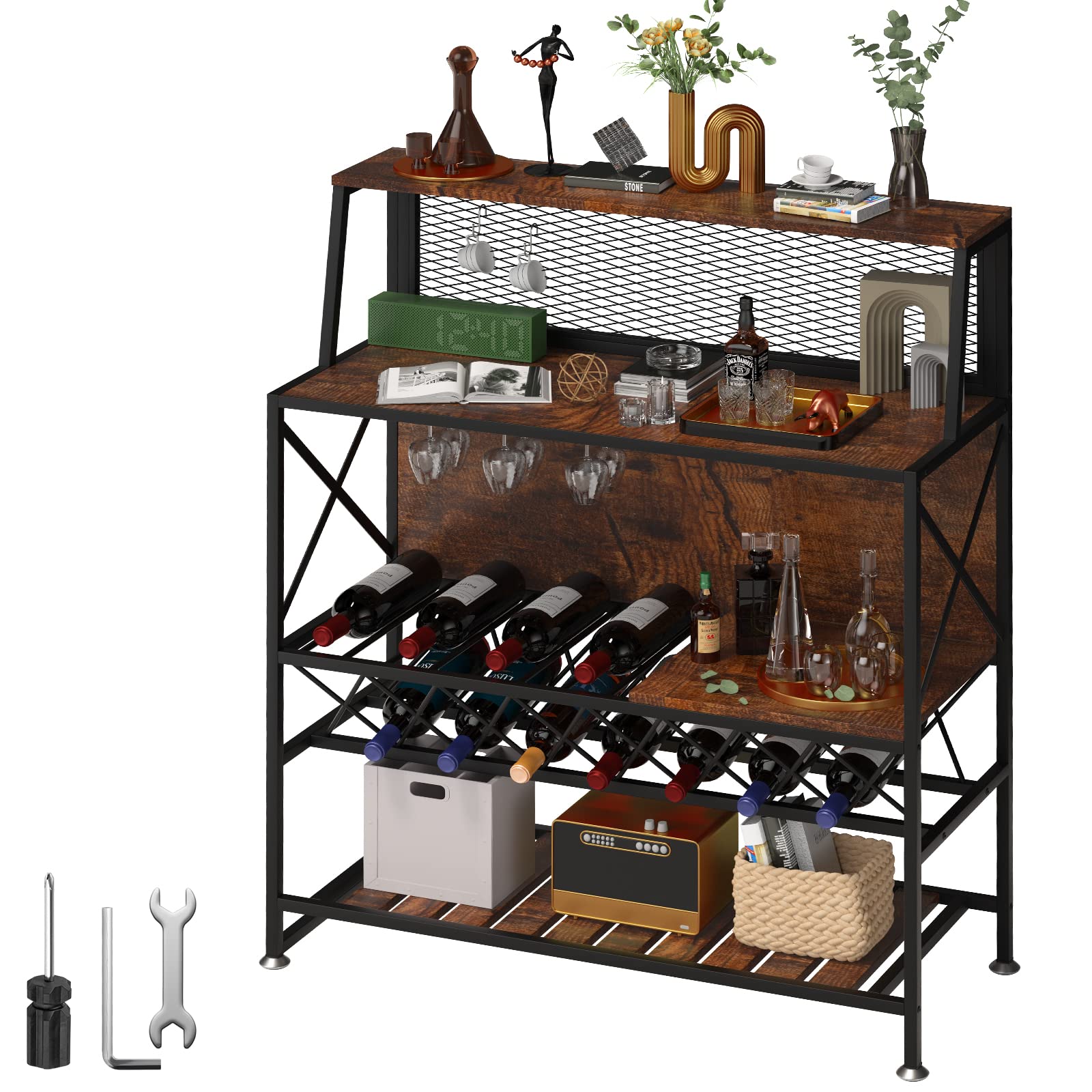 Wooden Wine Storage Cabinets Premium Metal Black Free Standing