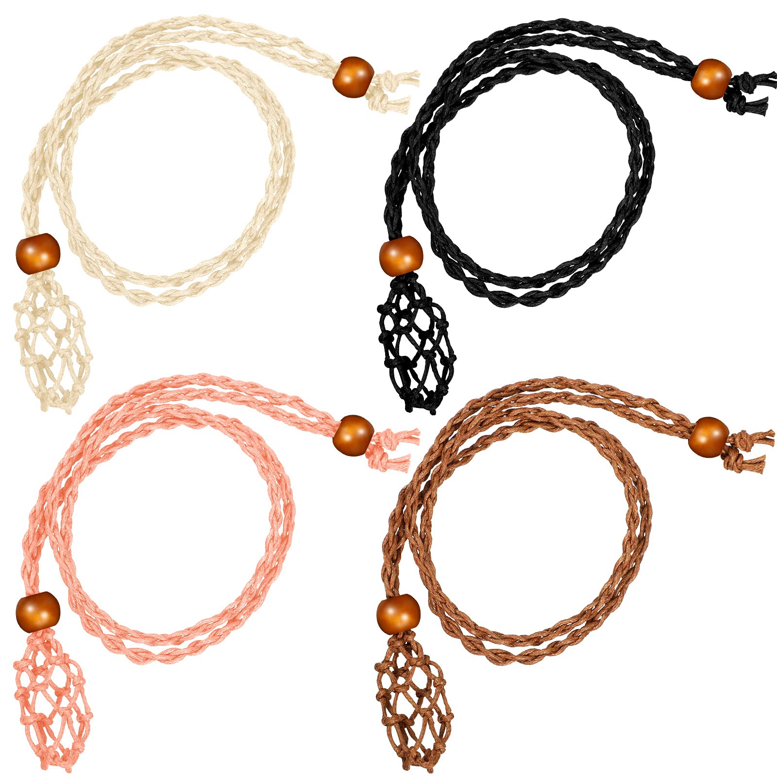 Healing Crystal Donut Necklace - Strawberry Quartz & White Chalcedony With Adjustable Rope
