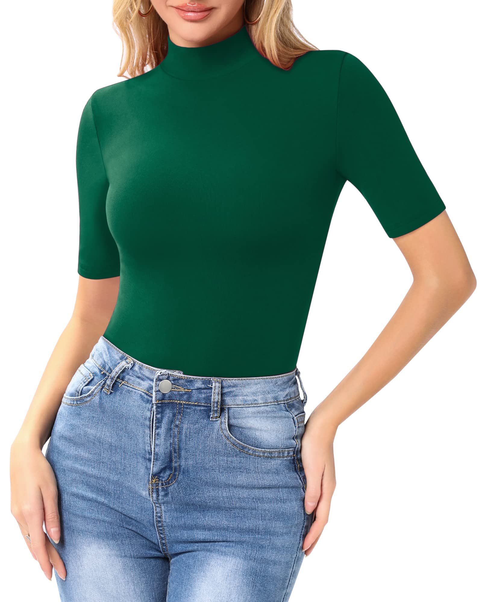 Outono Manga Longa Mock Turtleneck Top Estiramento Apertado T Shirt Para Mulhere