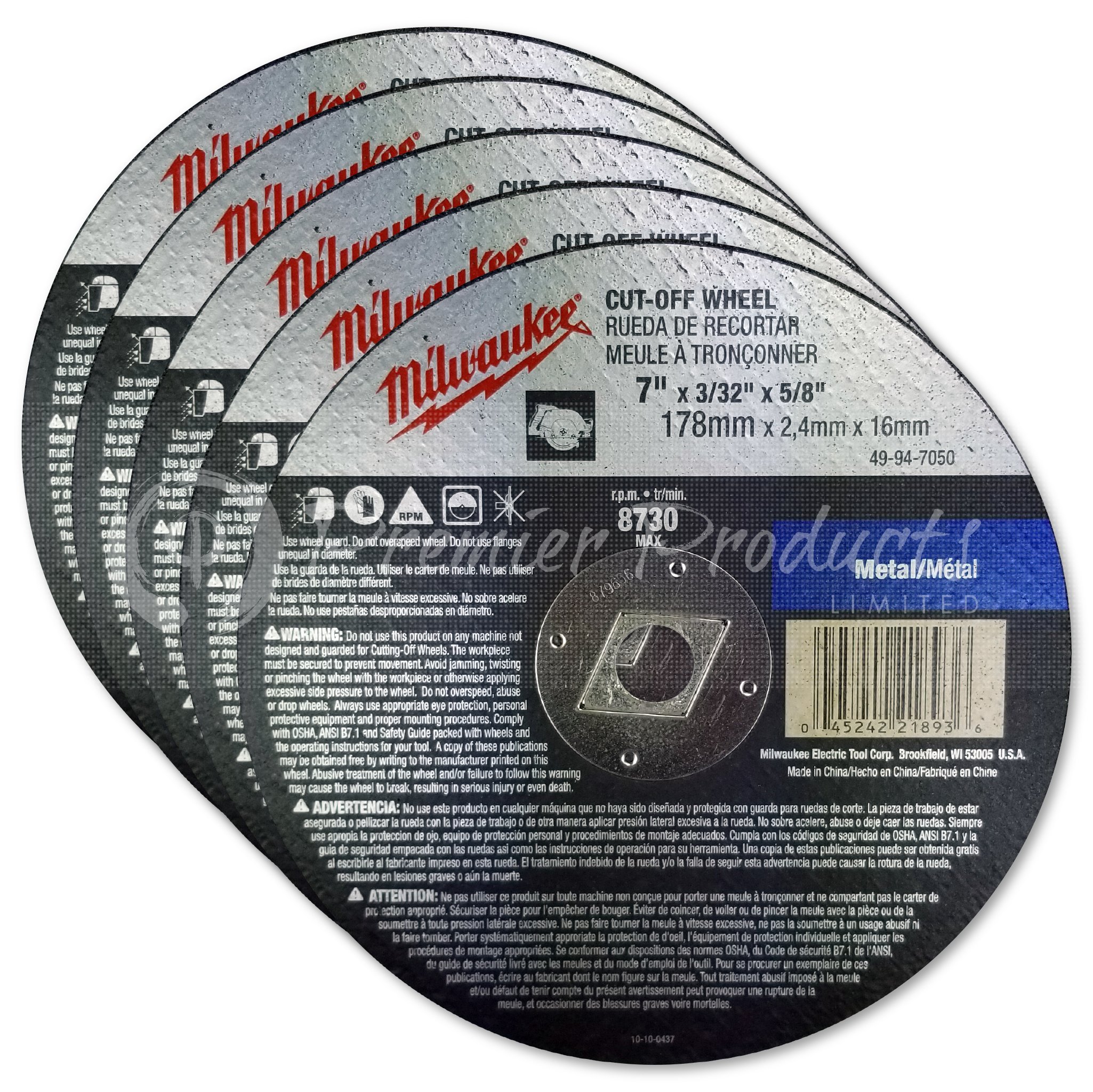 Milwaukee 5 Pack - 7 Inch Cut Off Blades For Circular Saws On Metal