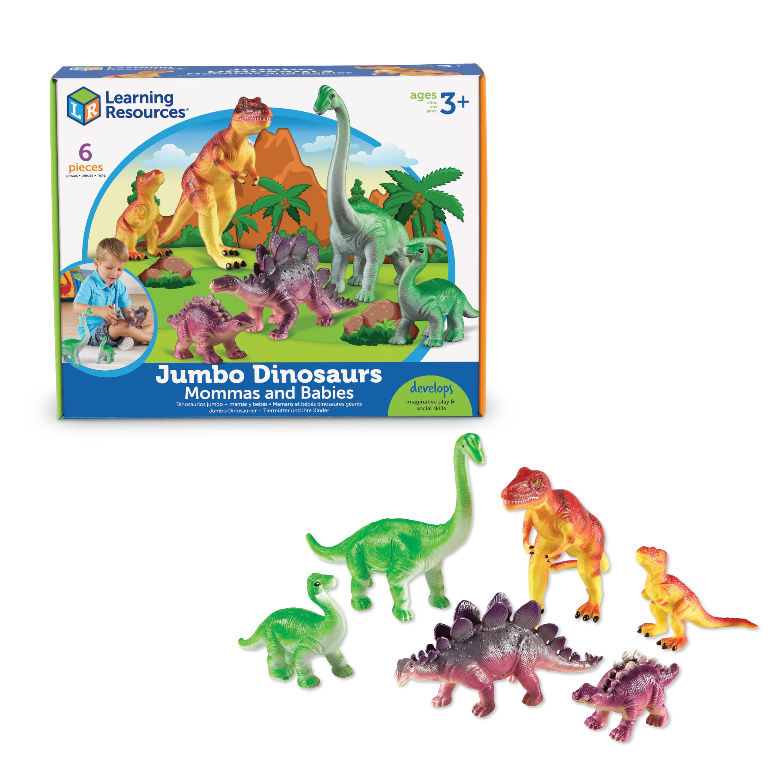 Learning Resources - Brandclub - Learning Resources Jumbo Dinosaurs, Mommas  and Babies, T-Rex, Stegosaurus, and Brachiosaurus, 6 Animals, image size:2560x2560