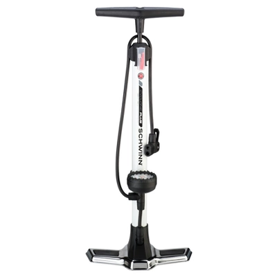 Schwinn Air Base Plus Foot Pump - Dual Valve Bike Pump With Gauge & Foldable Steel Feet