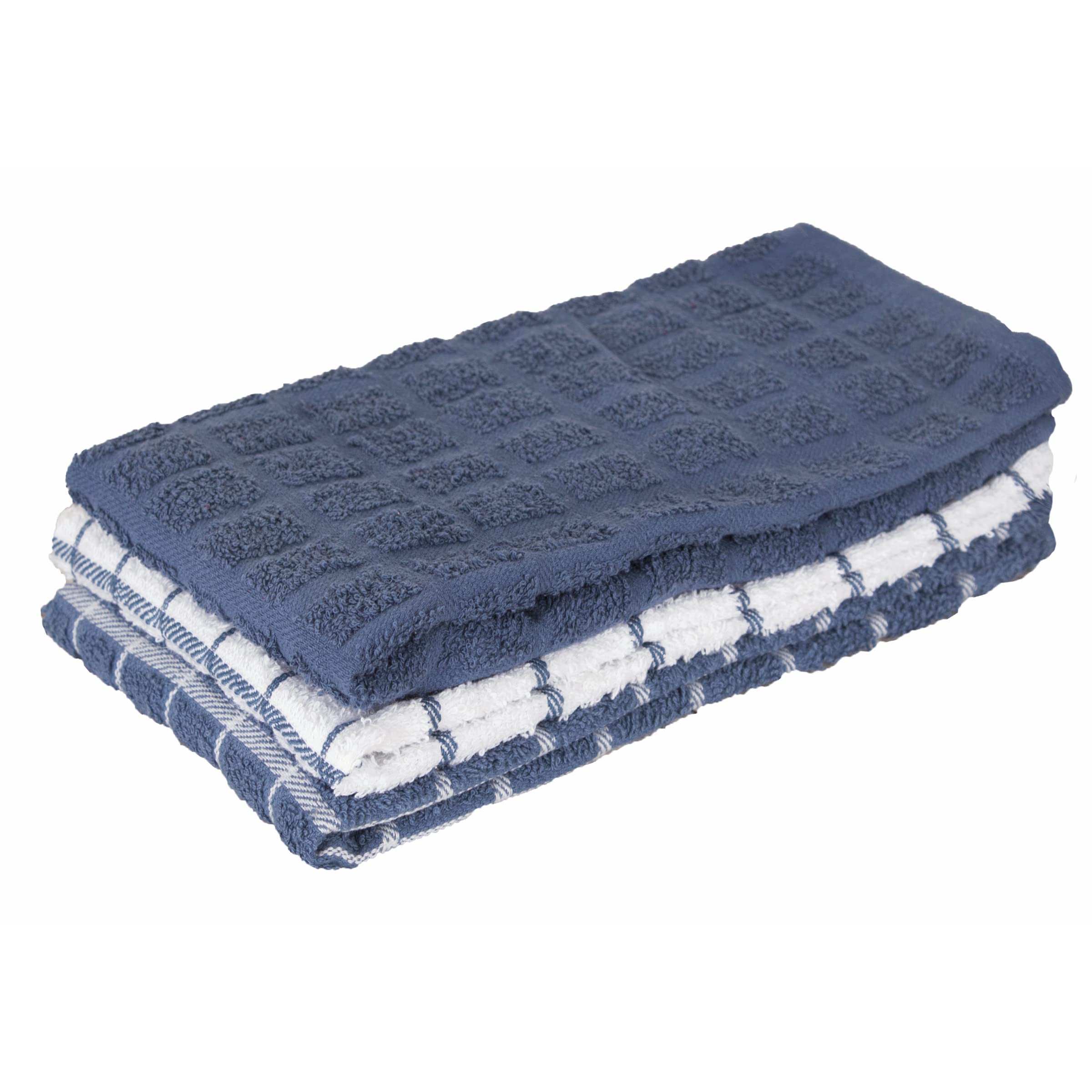 Set Of 6 Cotton Terry Check Dish Cloths - 12" X 12", Machine Washable