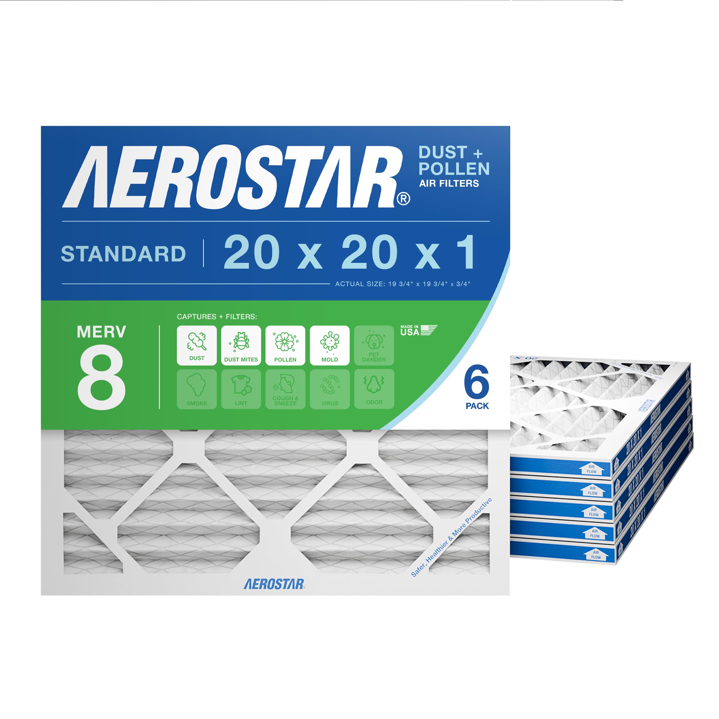 Aerostar - Brandclub - Aerostar 20x30x1 MERV 13 Air Filter, 6