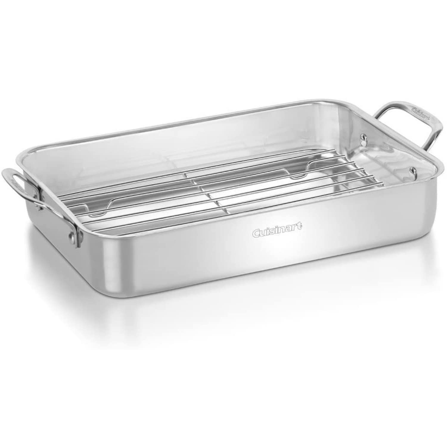 Cuisinart MCP117-16BRP1 Multiclad Pro Triple Ply Stainless Cookware 16 Inch Roasting Pan Skillet Rectangular Roaster W Rack