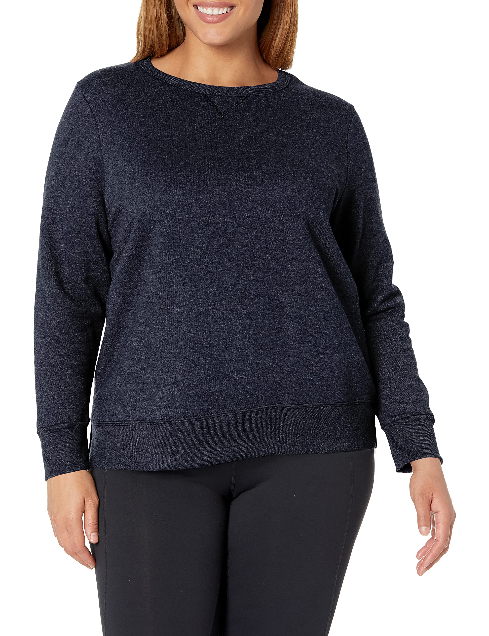 Hanes Women's EcoSmart Crewneck Fleece Sweatshirt - Navy Heather, 2XL, Midweight Cotton Blend