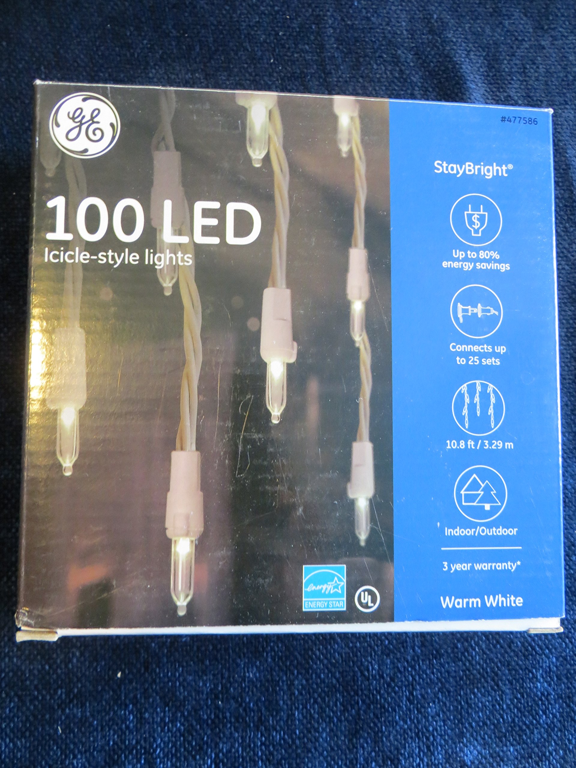 GE - Brandclub - GE 100 LED Indoor/Outdoor Constant Warm White Stay Bright Icicle  Lights, image size:1920x2560