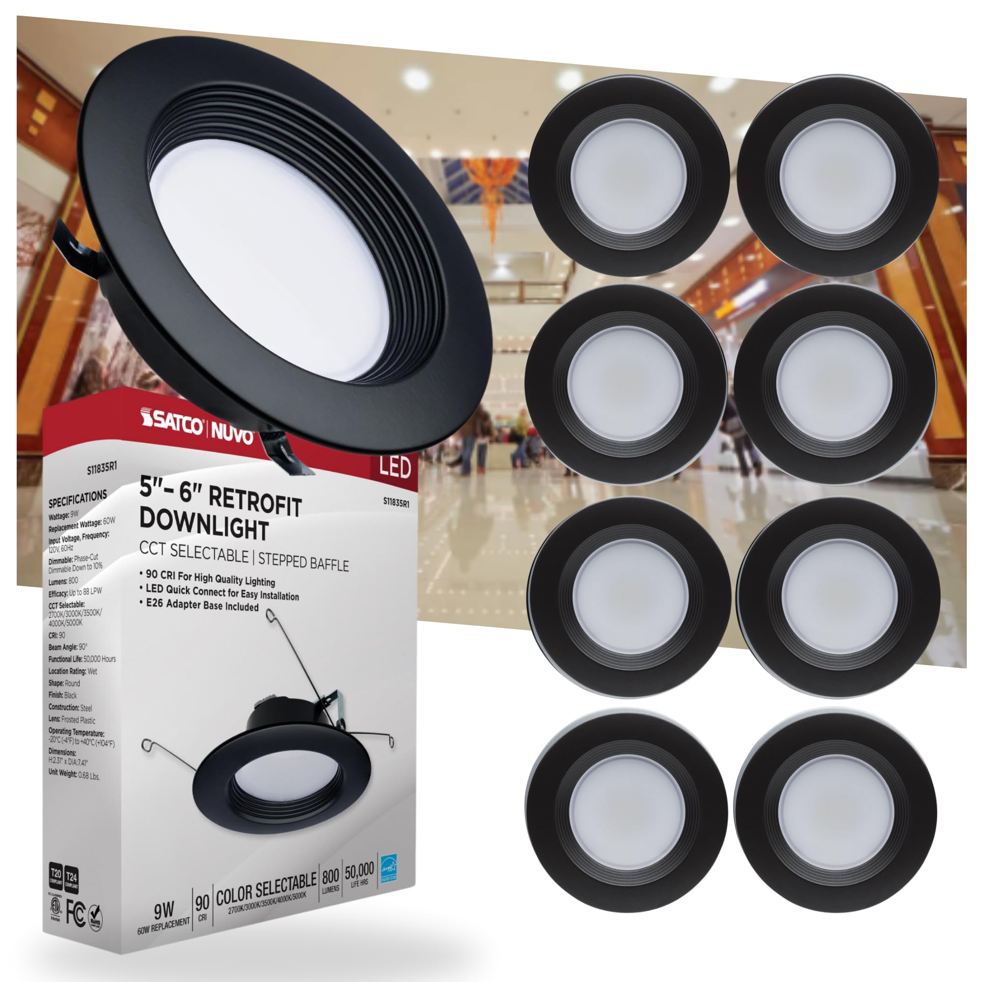 Satco S9315 LED Recessed Downlight Retrofit Kit - Easy Installation White Lighting
