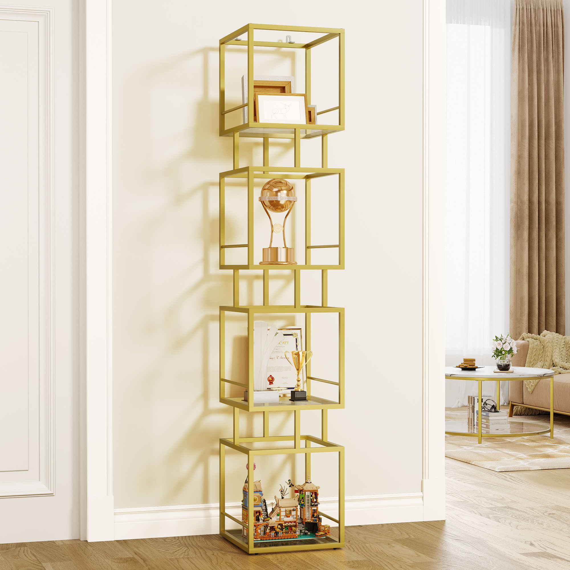 YITAHOME Corner Shelf 5 Tiers, Industrial Bookshelf Modern Floorstanding Corner Bookcase Ladder