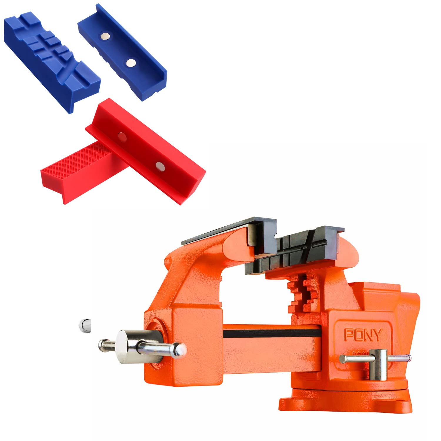 PONY 5-Inch Bench Vise - Heavy Duty Cast Iron, 360 Swivel Base, 4" Jaw Opening, Great For DIY & Workshop Projects
