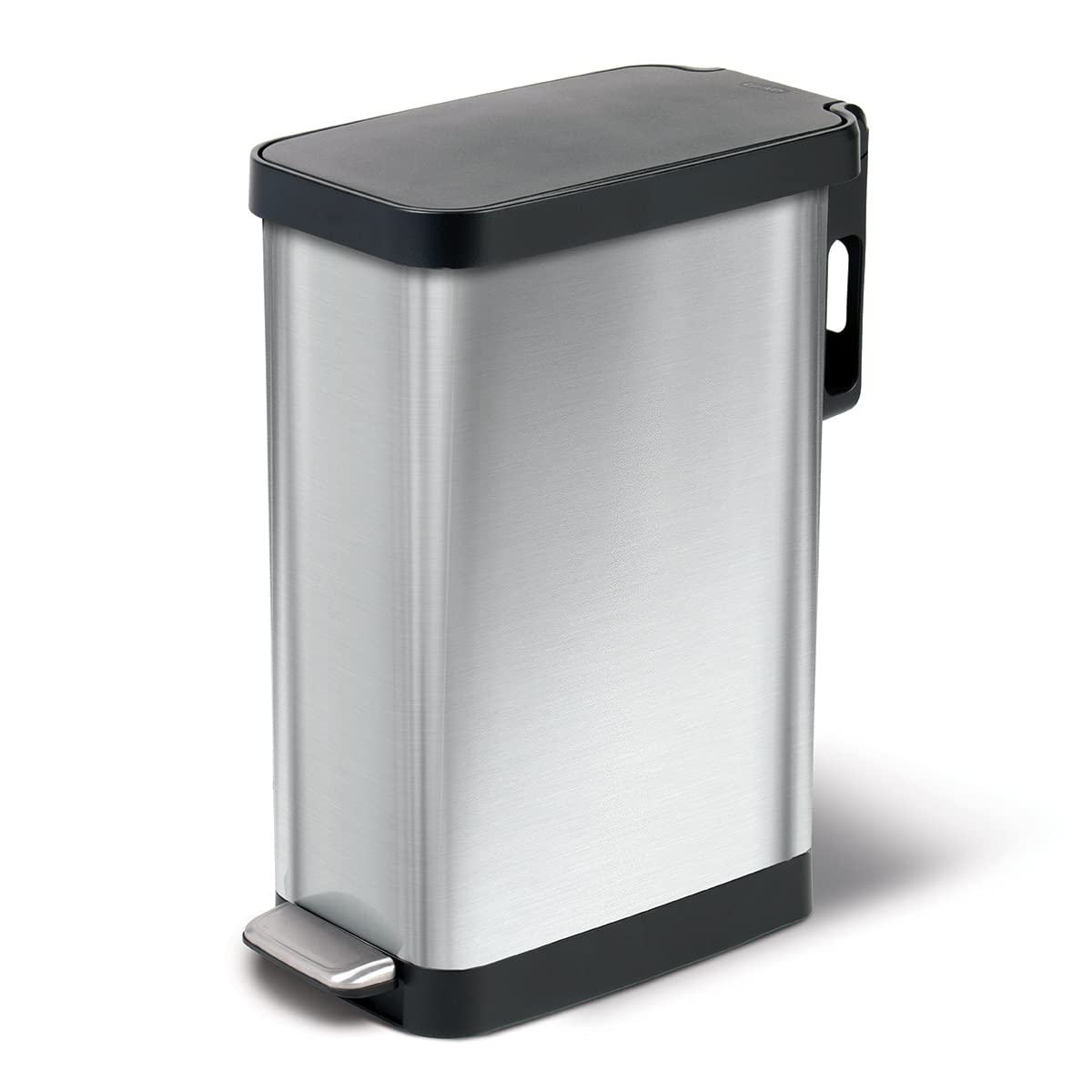 Curver Deco 50 Liter / 13 Gallon Tall Plastic Kitchen Trash Can With Foot Pedal And Bag Holder And Lid - Perfect For Household Use Indoor For Garbage Disposal, Recycling , Black/Silver