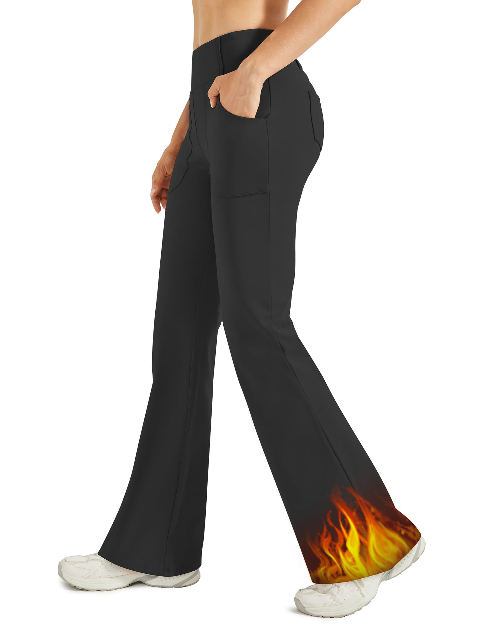 WILLIT Wijde yogabroek voor dames, sportbroek, Activewear broek met zakken, buikcontrole, stretch, casual, lounge, comfortabele sweatpants, hoge taille, bruin, XS