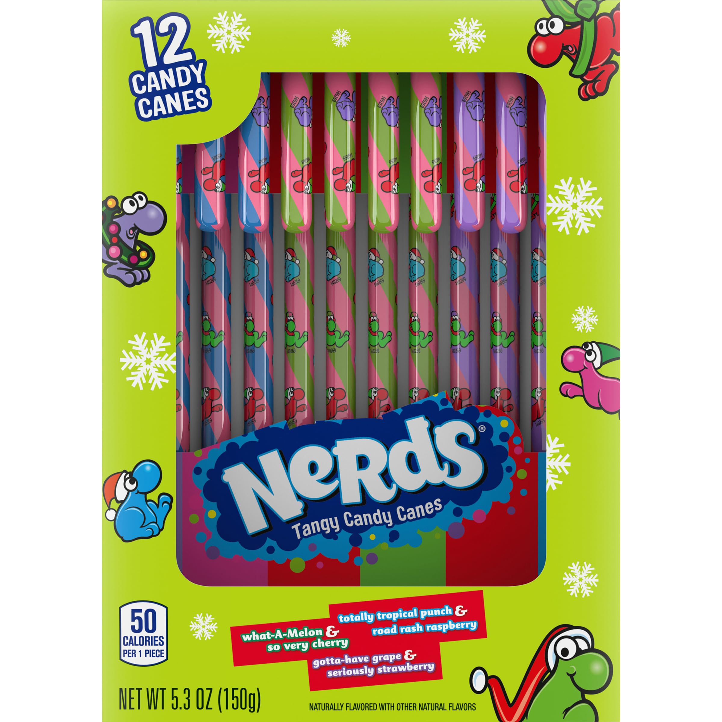 Nerds - Brandclub - Nerds Holiday Candy Canes, Christmas Stocking Stuffers  for Kids, 5.3 Oz, 12ct Box (Pack of 12), image size:2400x2400