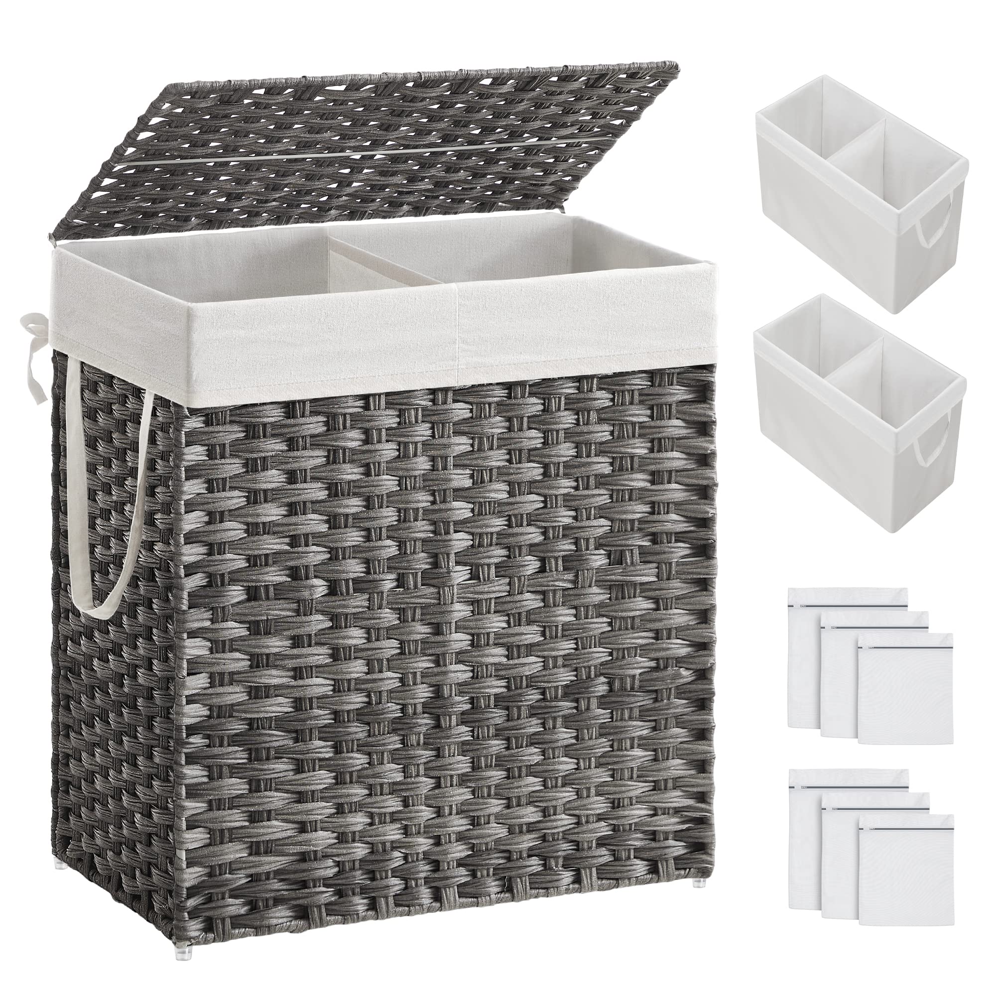 2-Section Rolling Laundry Hamper With Wheels - 37 Gallon Capacity, Steel Frame, Removable Bags (Black)