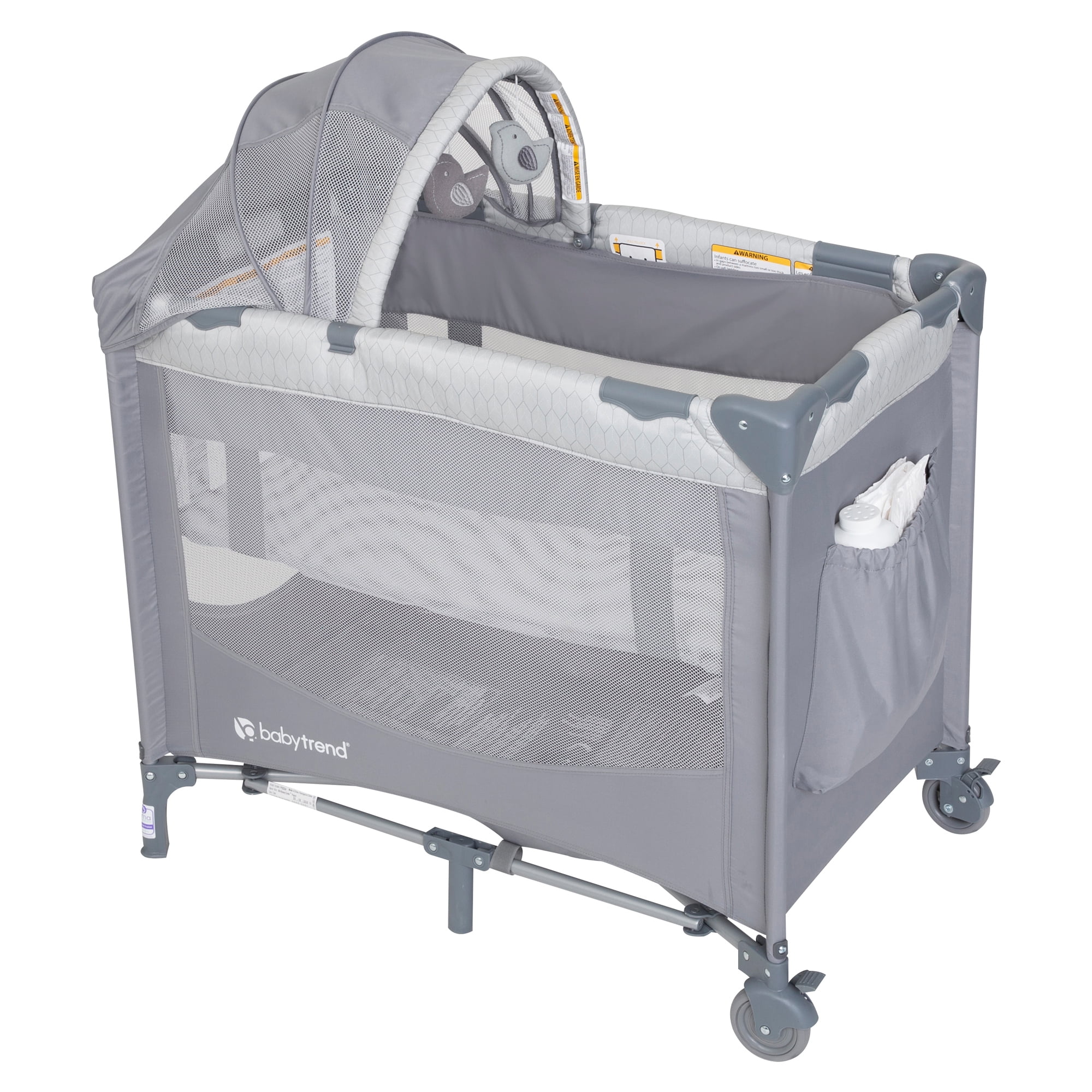 Baby Trend - Brandclub - Baby Trend Mini Nursery Center Playard with  Bassinet and Travel Bag - Dotted Diamond Gray - Gray