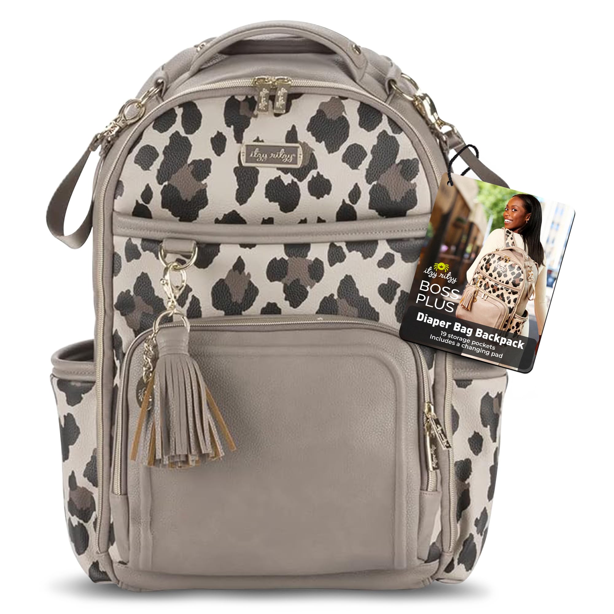 thumbnail image 2 of Itzy Ritzy Mini Plus Diaper Backpack With Changing Pad - Milk & Honey Pattern, 10 Pockets 2 of 13