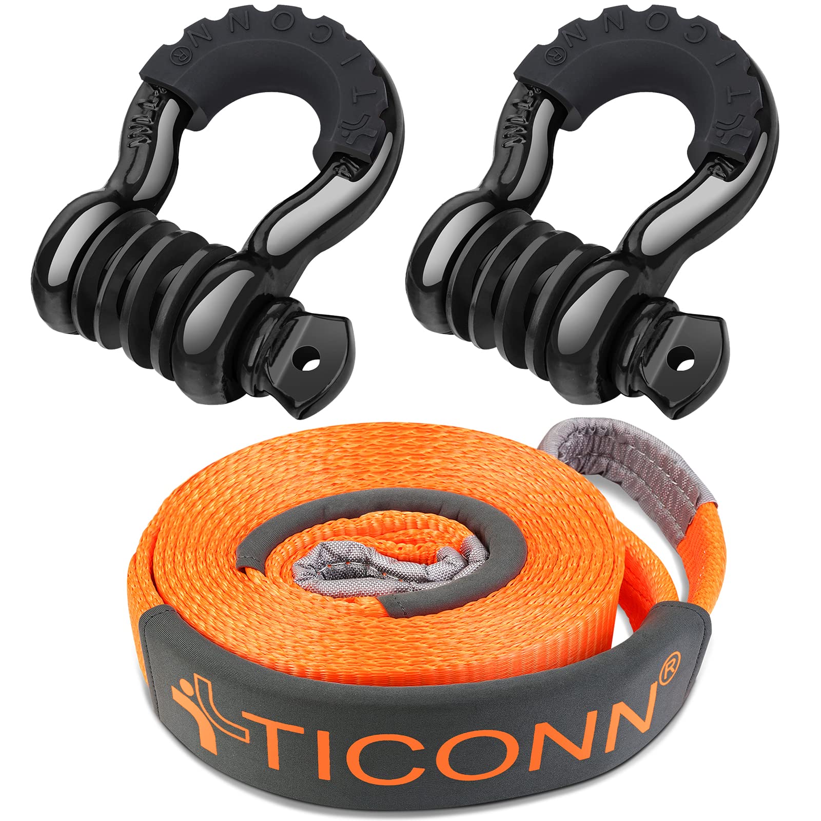 30ft Recovery Strap With Snatch Block D-ring Shackles Offroad Recovery Strap Kit - 3" X 30ft Tow Strap With 10 Ton Snatch Block & D-Ring Shackles 3x30 Recovery Strap