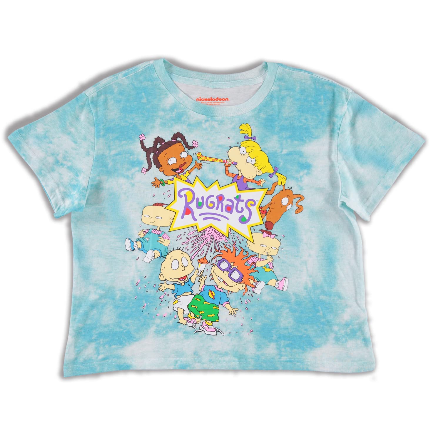 Nickelodeon Ladies 90's Fashion Shirt - Rugrats, Angelica And Chuckie Curved Hem Front And Back Short Sleeve Tee (Ivory, X-Small