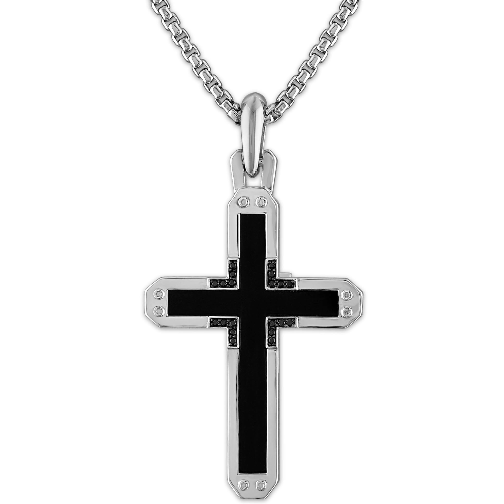 Bulova Jewelry Herren-Halskette Mit Böhmischem Wappen – Sterlingsilber Mit Schwarzer Emaille, 0,50 Ct Diamanten, 61-66 Cm Länge