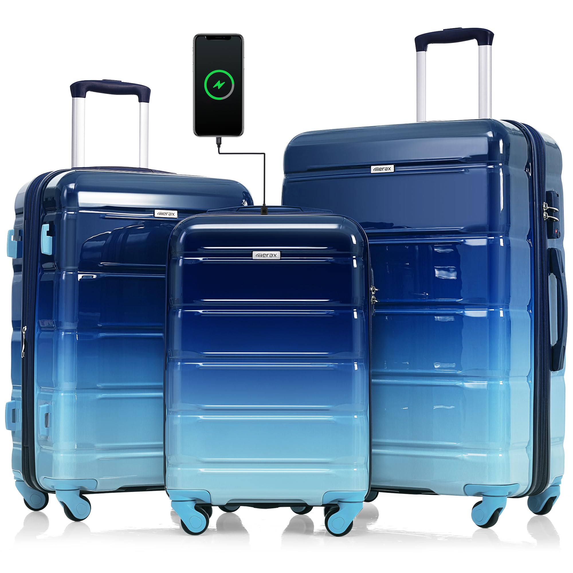 Merax - Brandclub - 3pc Suitcases Luggage Sets, ABS with TSA Lock