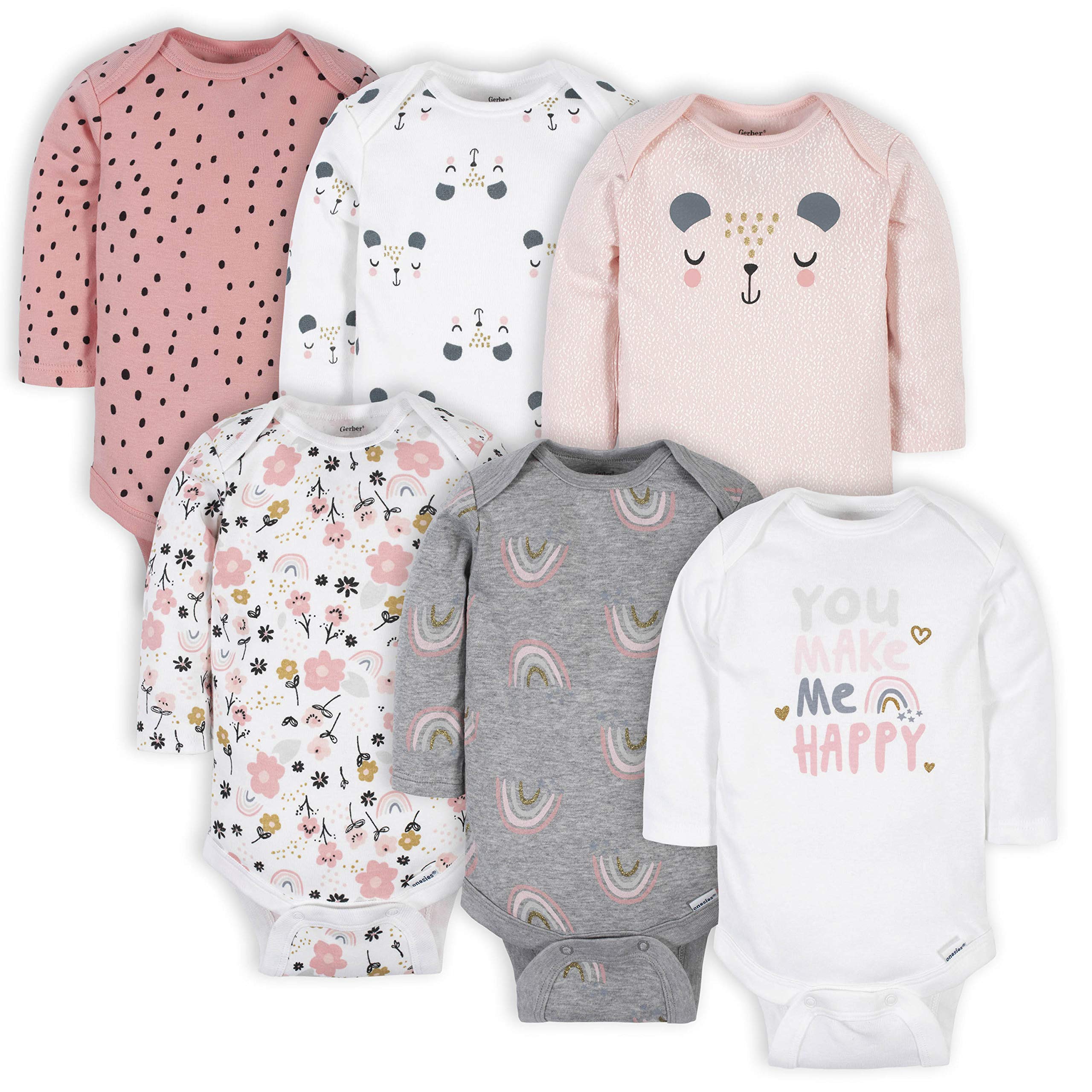 Gerber Month Onesies With Mitten Cuffs Long Sleeve Bodysuit With