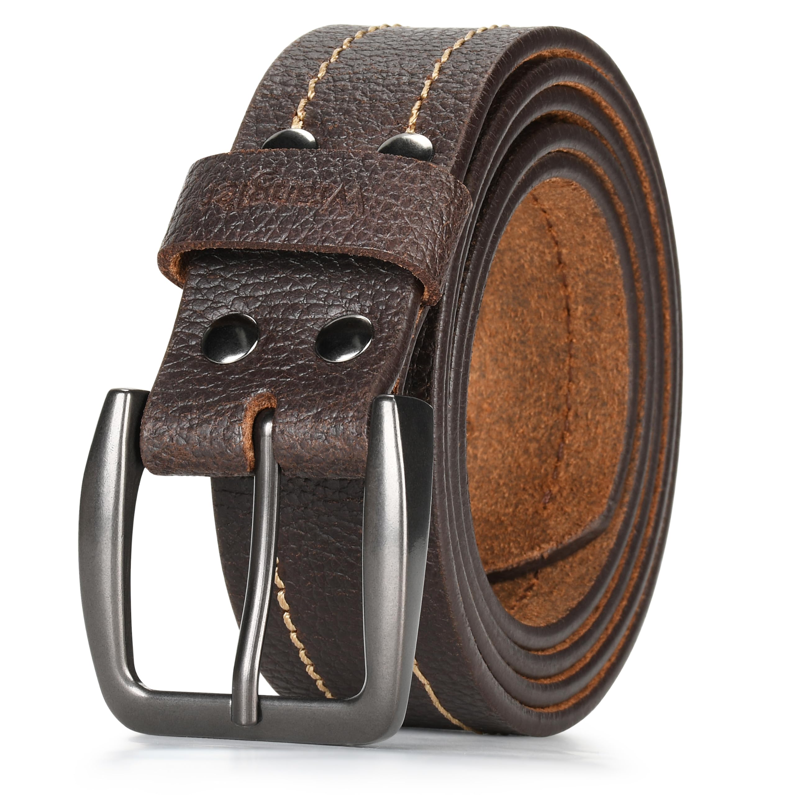 Wrangler Men's Casual Belt - 35mm Thick Full Grain Genuine Leather Belt For Jeans & Pants