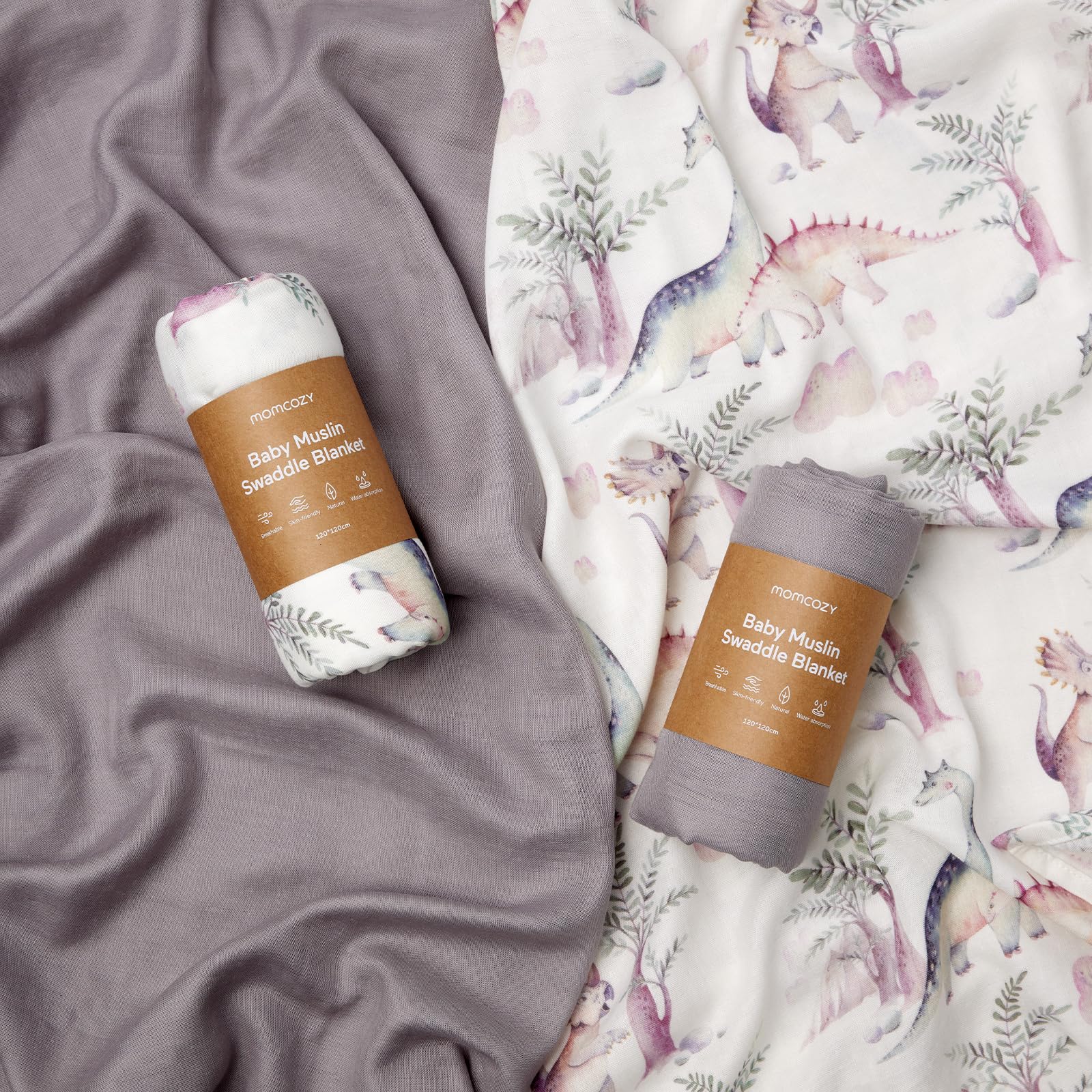 Mama's Muslin Swaddle Blankets - 4 Pack Ultra-Soft 100% Cotton 47x47 Inch Baby Receiving Blankets