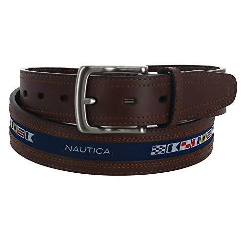 Everyday Style Belt Nautica Men's Logo Ribbon With Leather Trim Belt | SHEIN A Leather Trim Canvas Belt