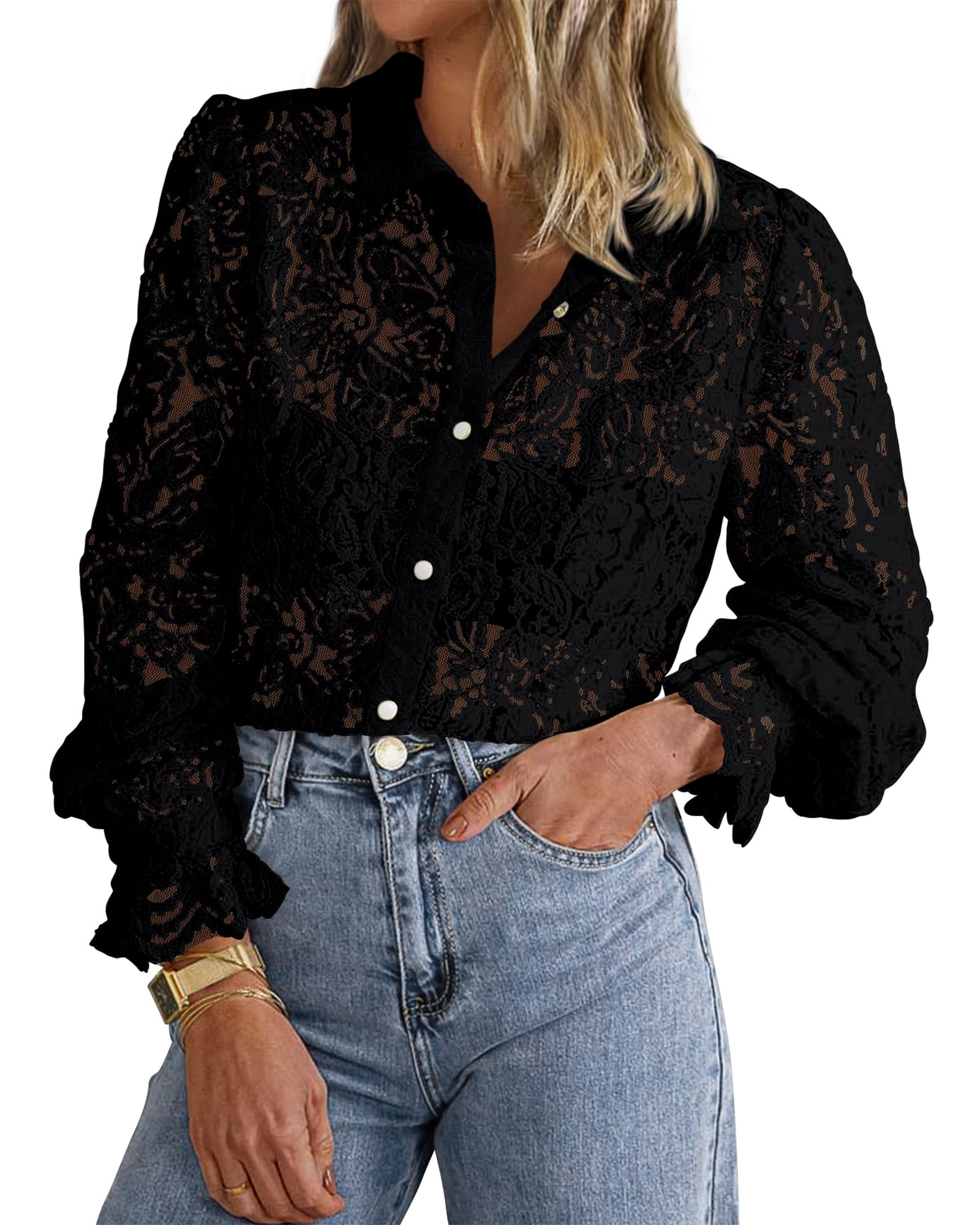 トップス JOIEVE dreamy night blouse 36 black Btfbm - Brandclub - BTFBM Long Sleeve Lace Blouses for Women