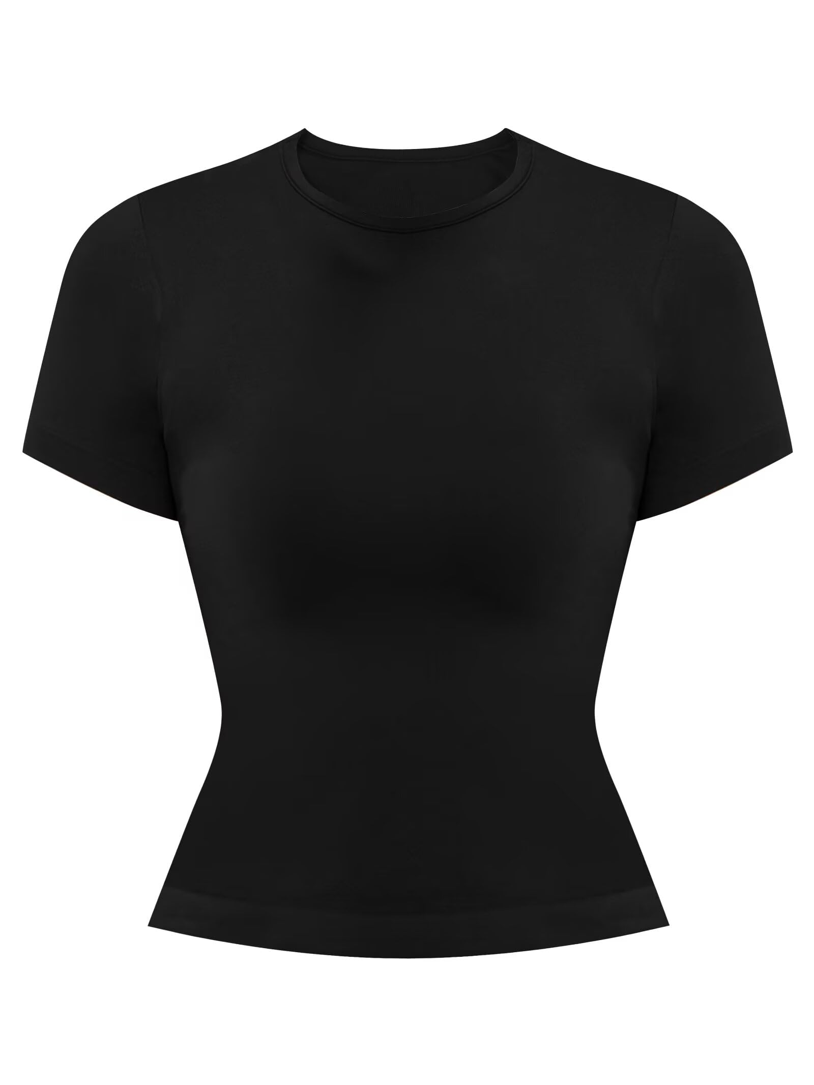 Sunzel Womens Fitted Tight Short Sleeve Shirts Basic Slim Fit T Shirts Soft Crew Neck Trendy Summer Tee Tops(Black) - Sunzel