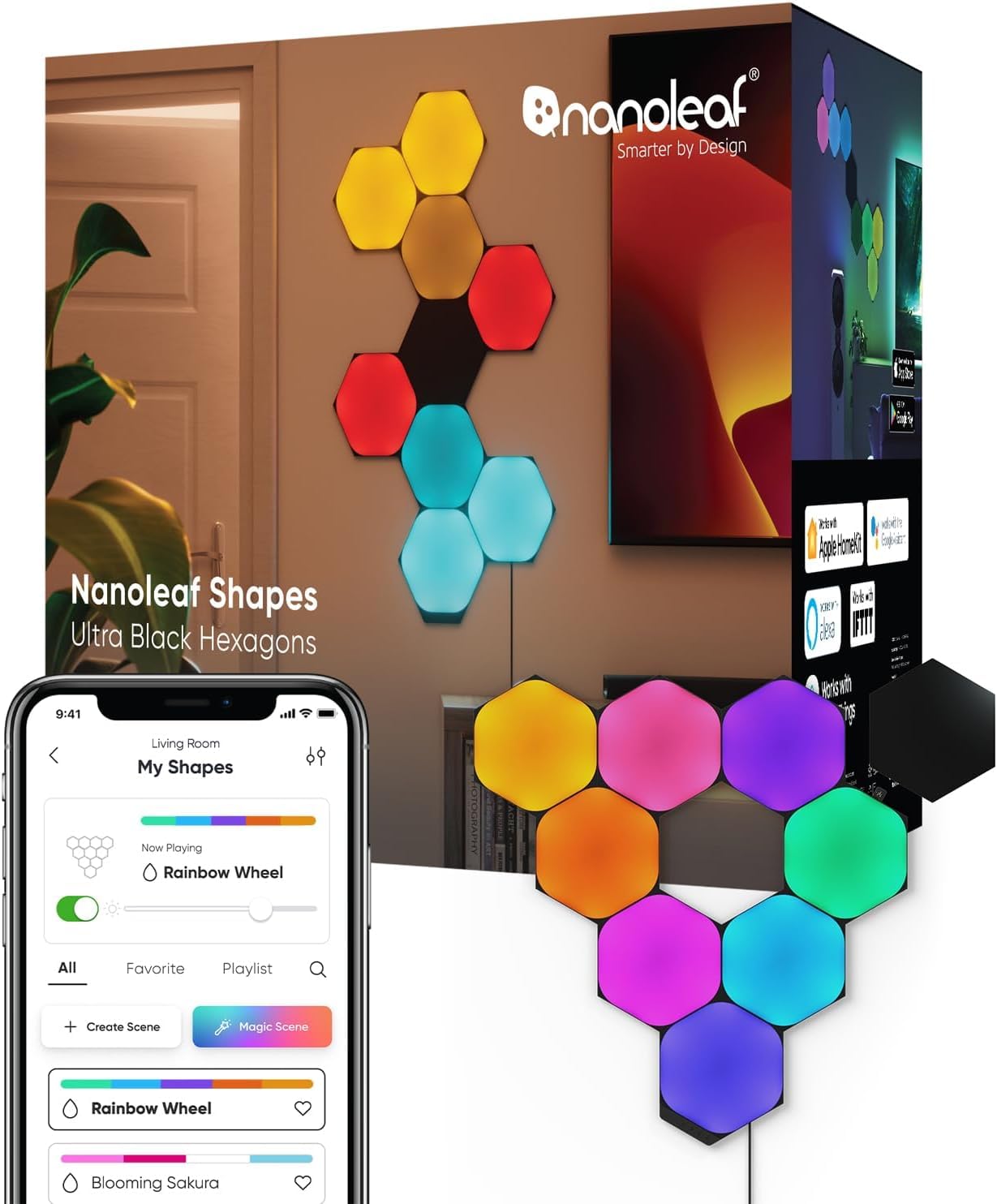 Nanoleaf Lines 60 Degree Smart LED Wall Light Kit - 15 Light Bars, 16M+ Colors, Music & Screen Sync, Alexa/Google Control
